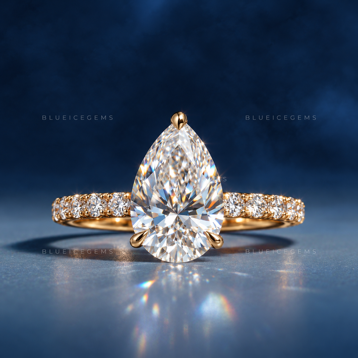 Elegant Pear Brilliant Cut Pave Accented Proposal Ring