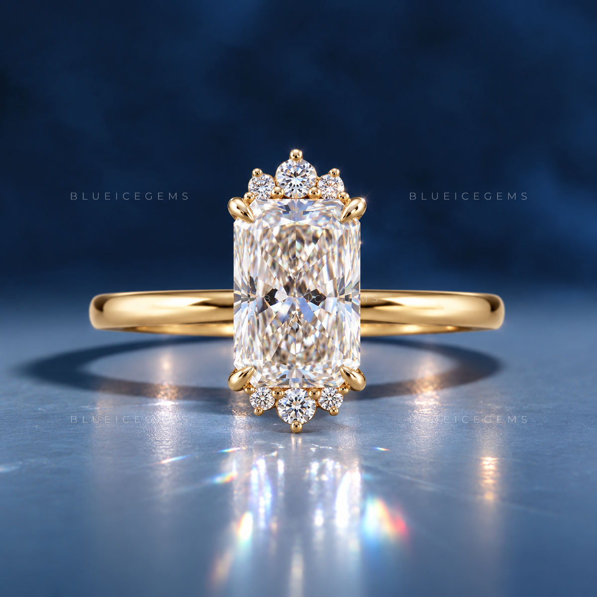 Radiant Brilliant Cut Cluster Engagement Ring with Accents