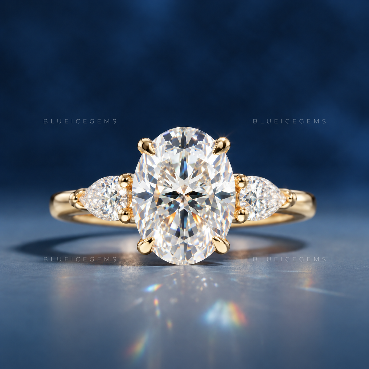 Regal Three-Stone Oval Brilliant Cut Heirloom Engagement Ring