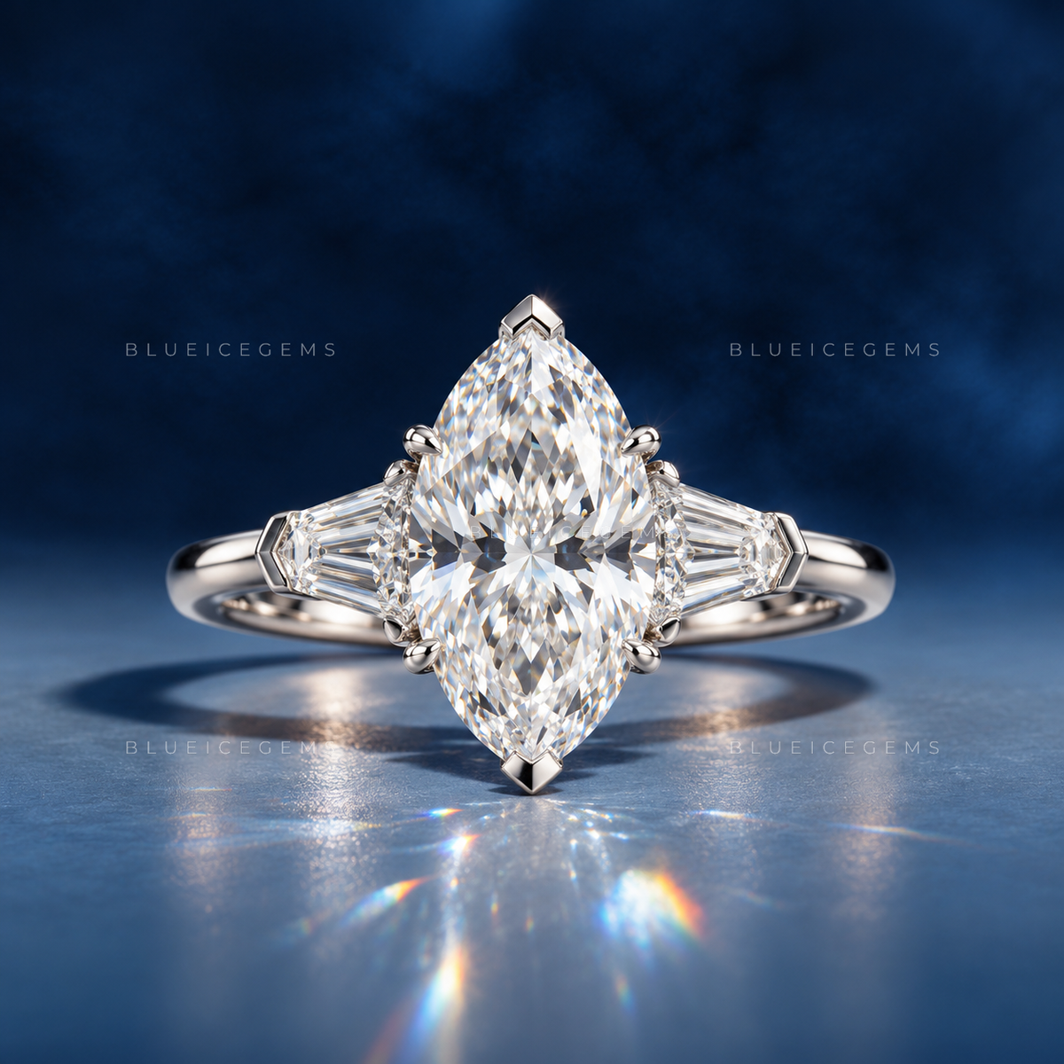 Regal Majesty Marquise and Bullet Cut Trilogy Ring