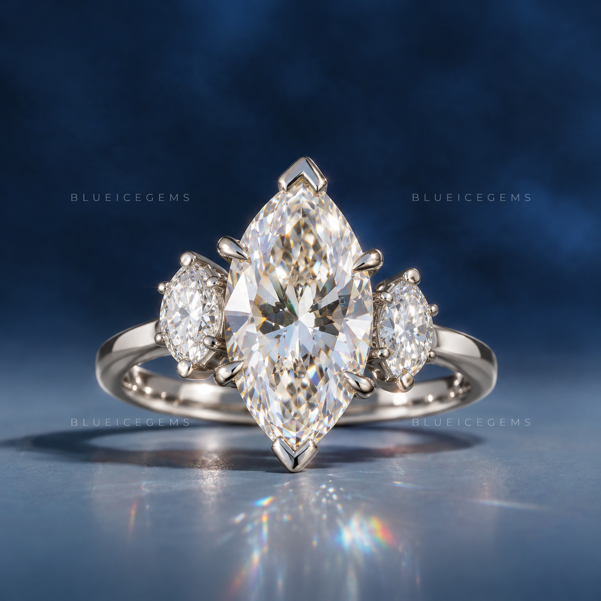 Opulent Triple Marquise Brilliant Cut Victorian Inspired Engagement Ring