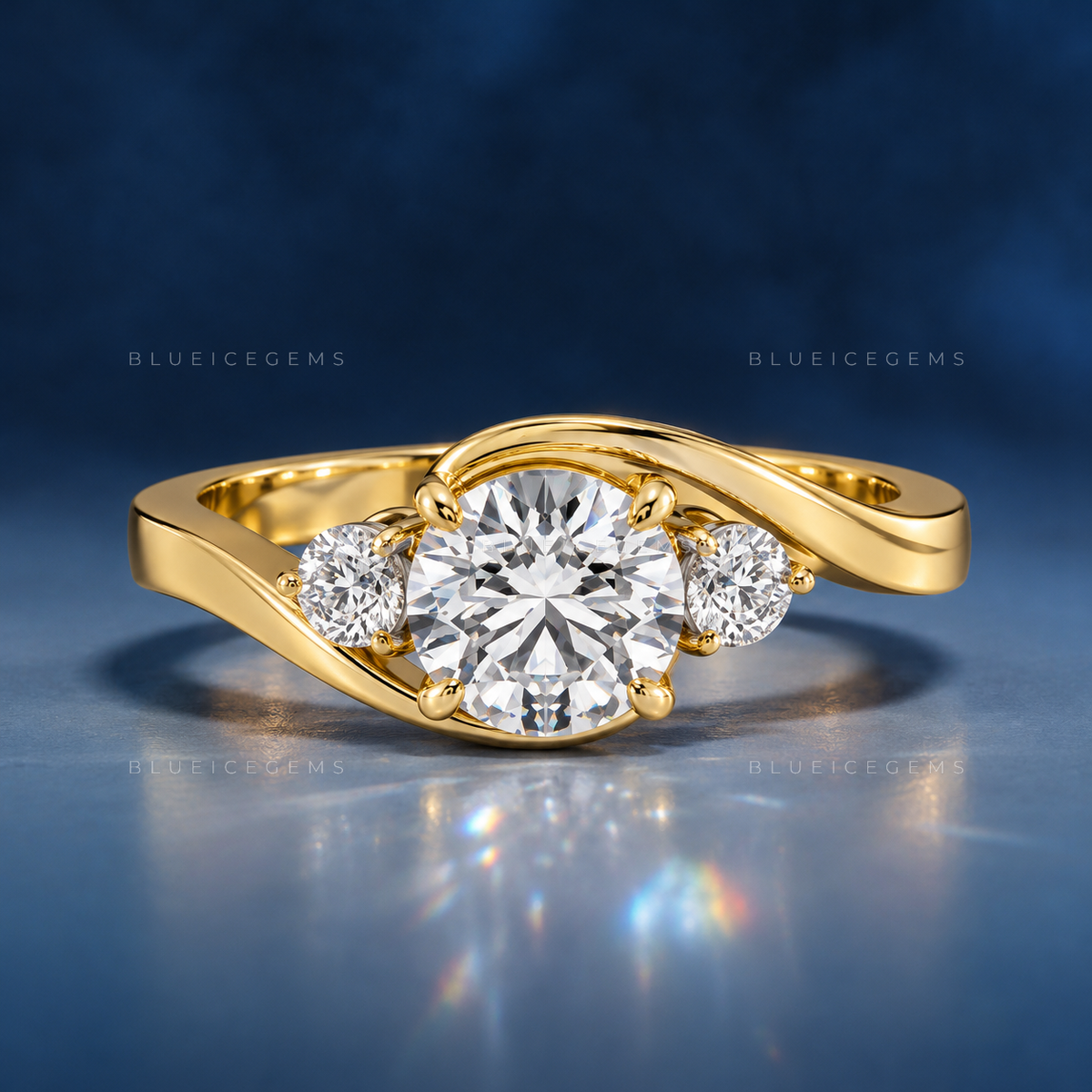Chic Asymmetric Round Bypass Three-Stone Statement Ring