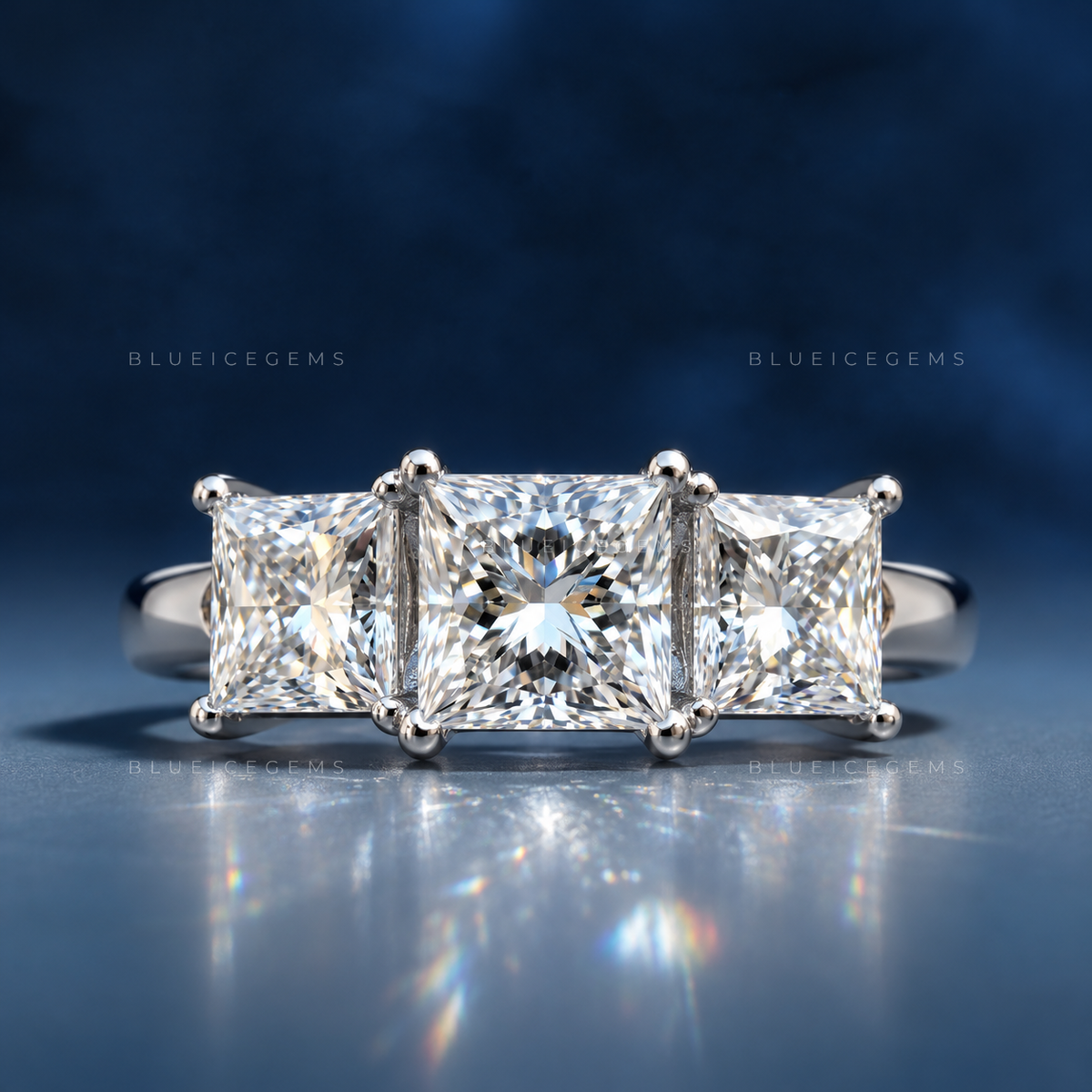 Bold Princess Cut Three-Stone Architectural Engagement Band