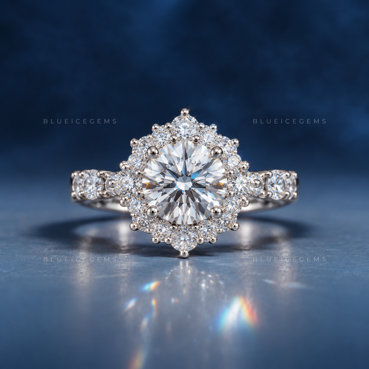 Enchanted Floral Round Brilliant Cut Artisan Heirloom Engagement Ring