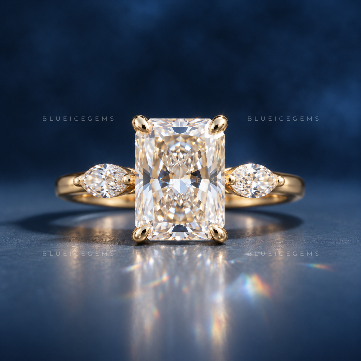 Radiant Cut Three-Stone Ornate Keepsake Proposal Band