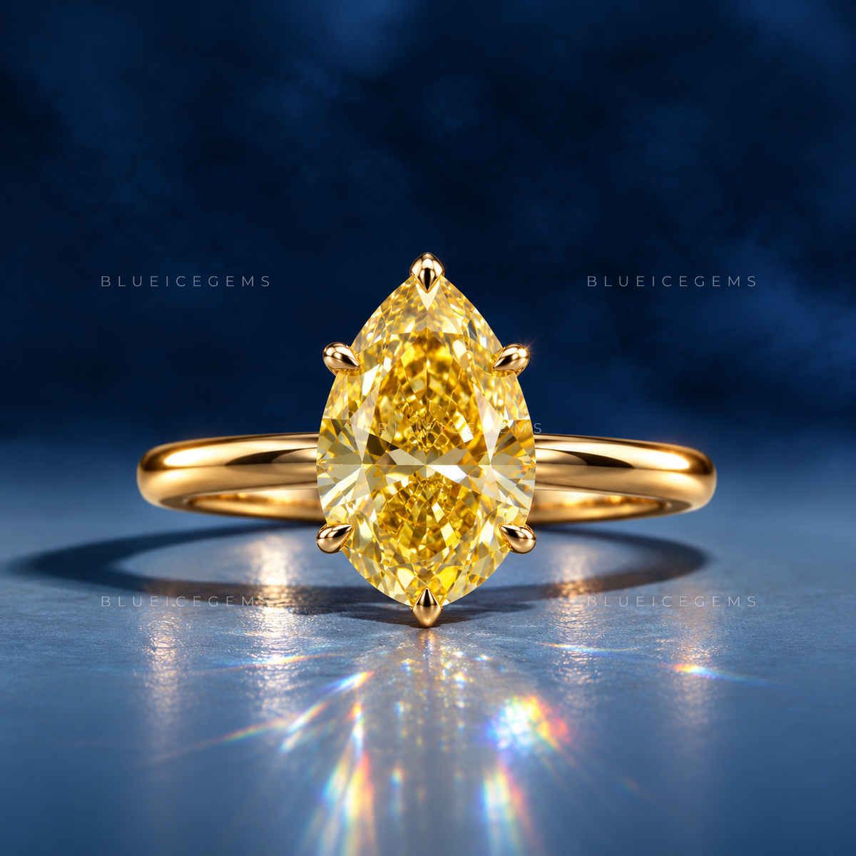 Golden Sunrise Pear Cut Canary Yellow Solitaire Ring