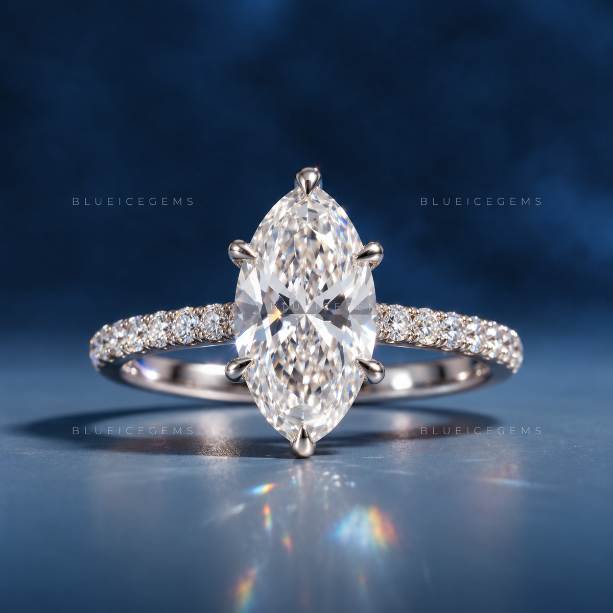 Splendid Marquise Brilliant Cut Pave Accented Heritage Engagement Ring