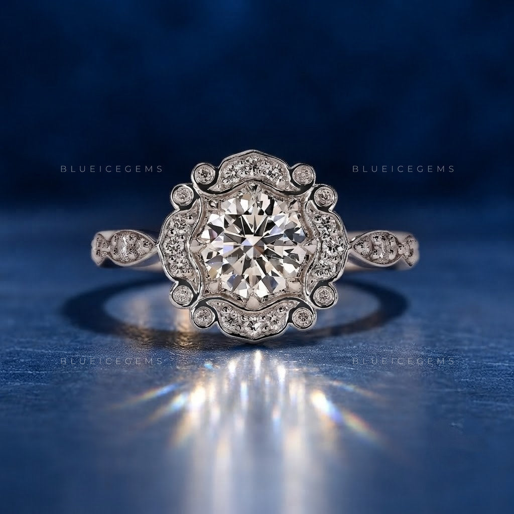 Octagonal Geometric Art Deco Heirloom Engagement Ring