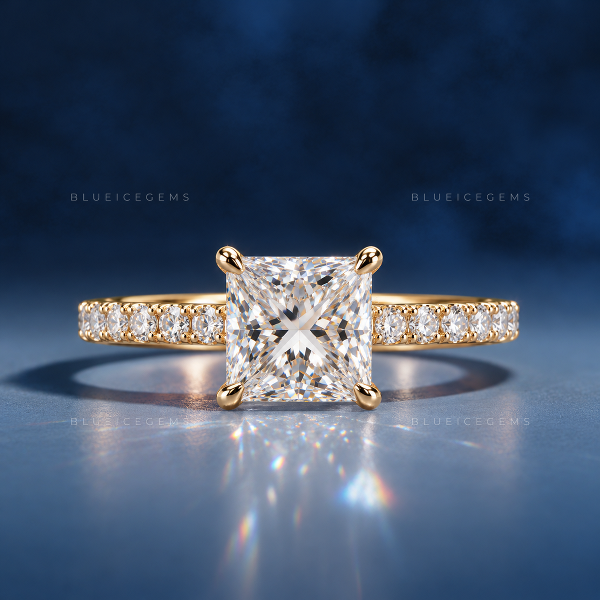 Princess Cut Square Diamond Pave Accented Engagement Ring