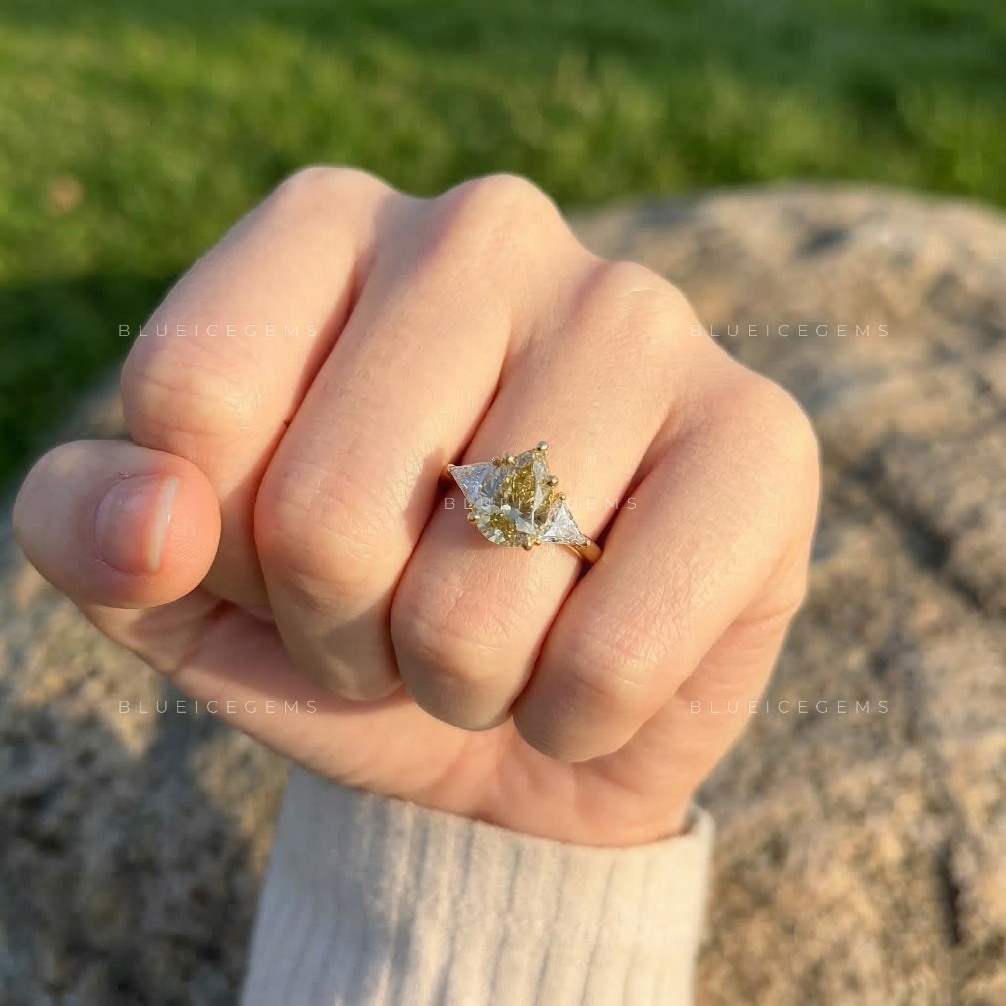 Sunlit Majesty Pear and Triangle Trilogy Ring