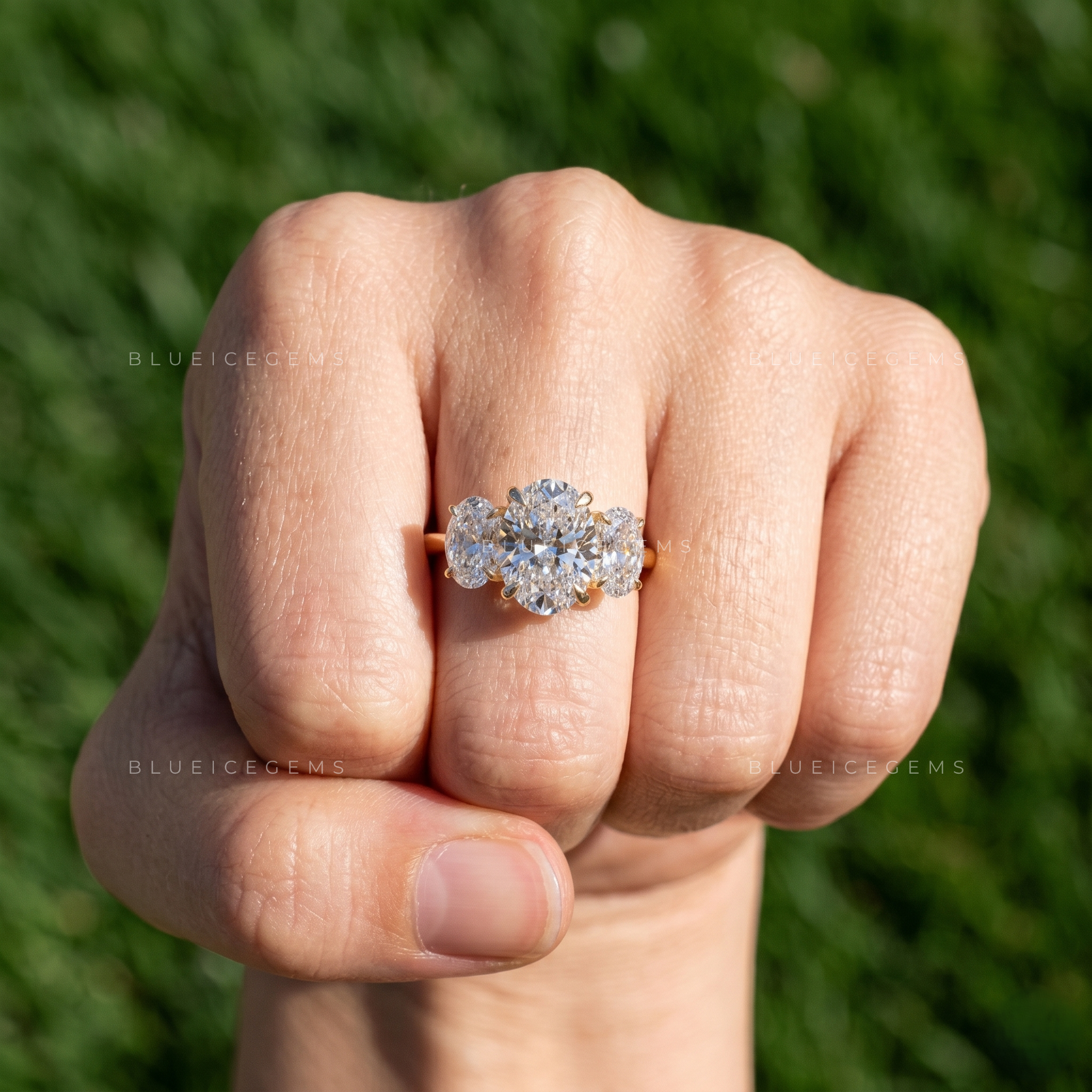 Ultra-Luxe Three-Stone Oval Diamond Proposal Band for Her