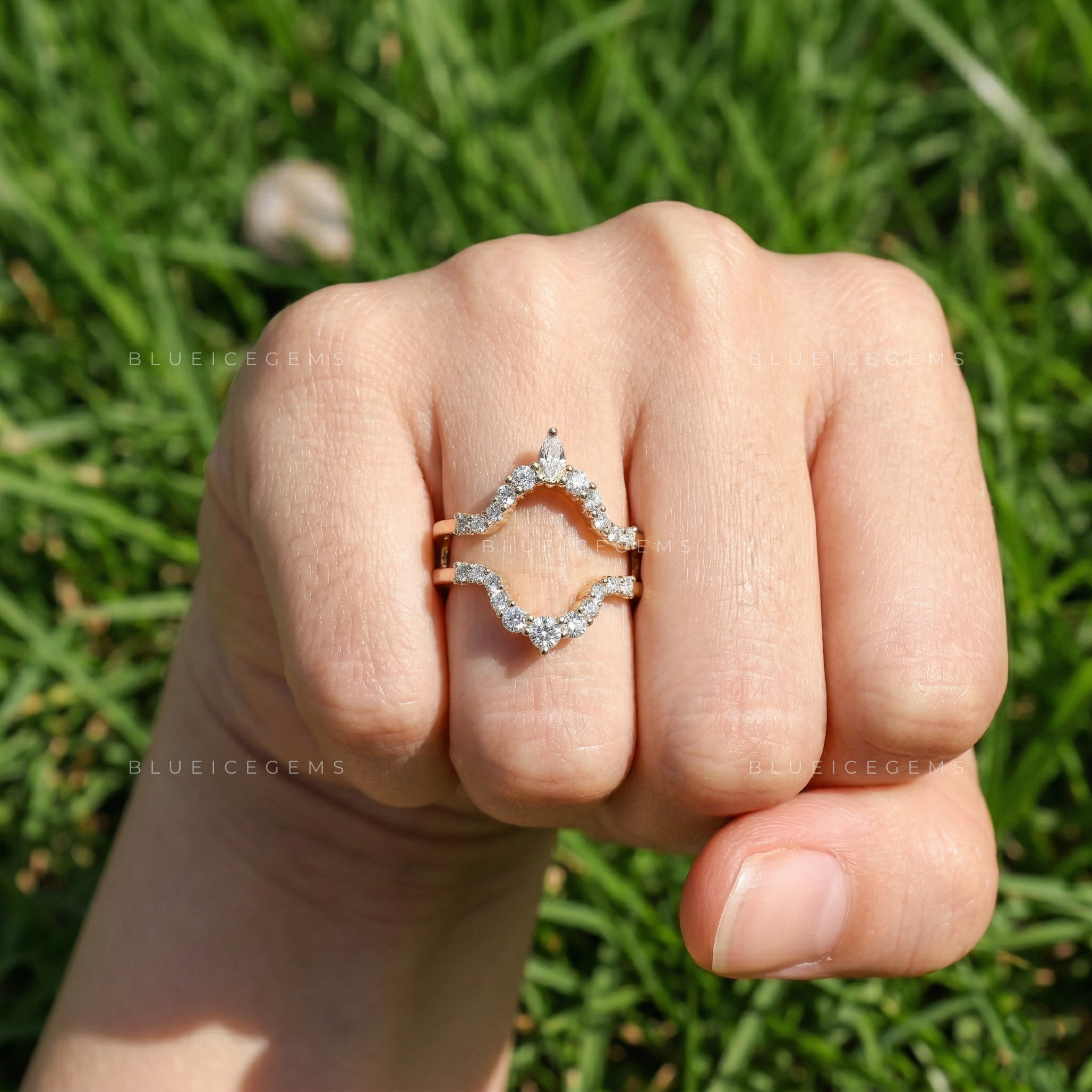 Whimsical Garden Marquise and Round Cut Open Nesting Band