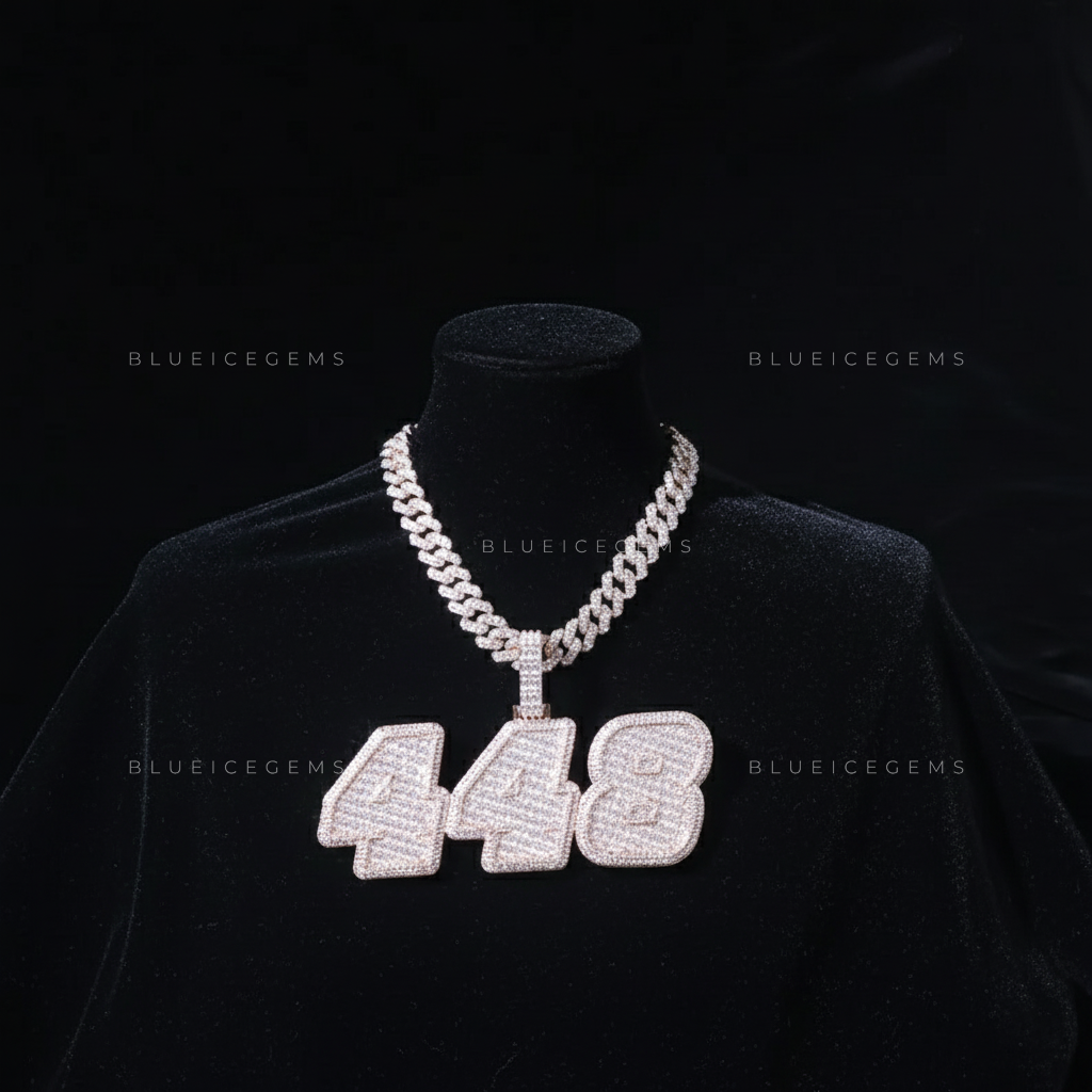 "448" Custom Iced-Out Block Number Pendant