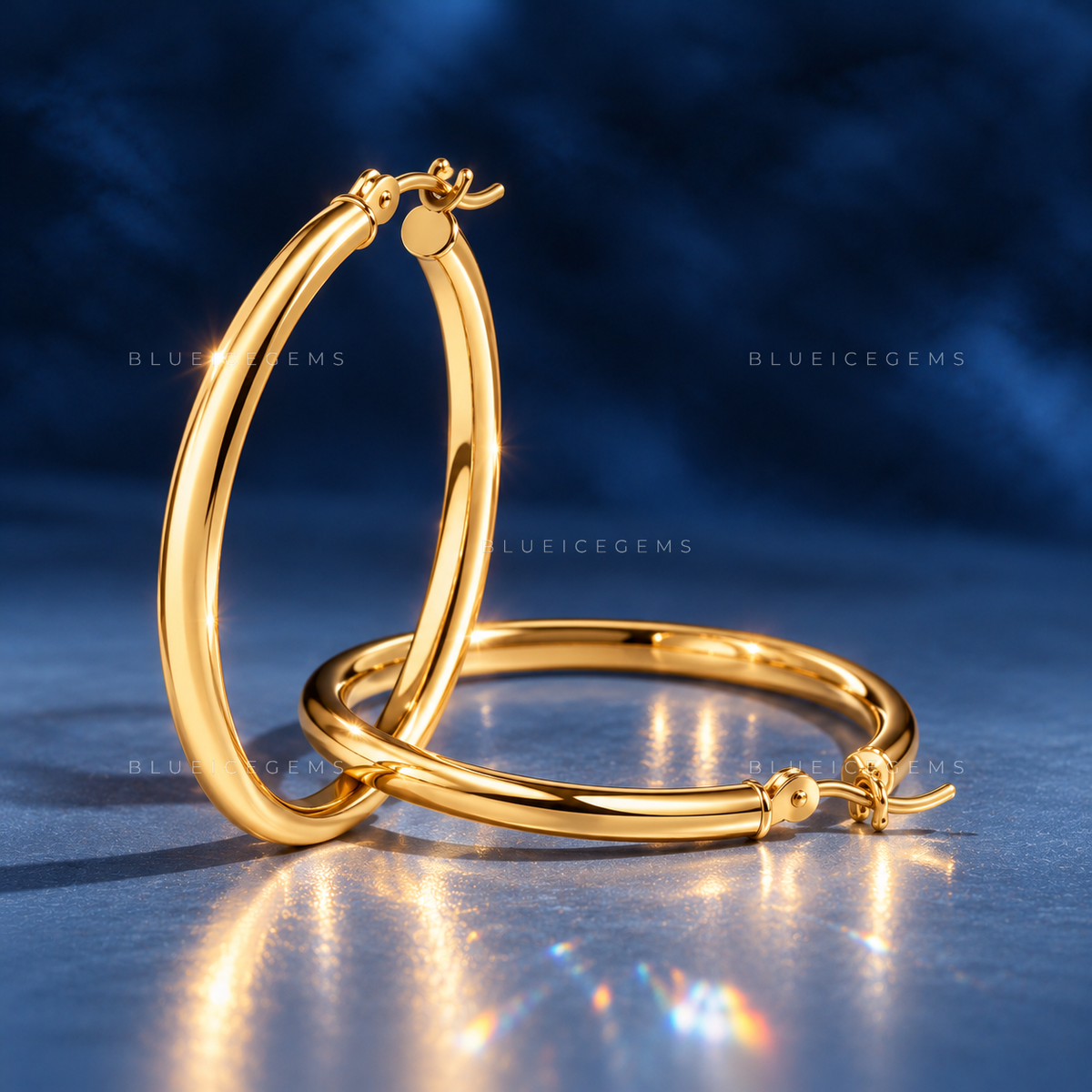 Large Polished Hollow Tube Hoop Earrings