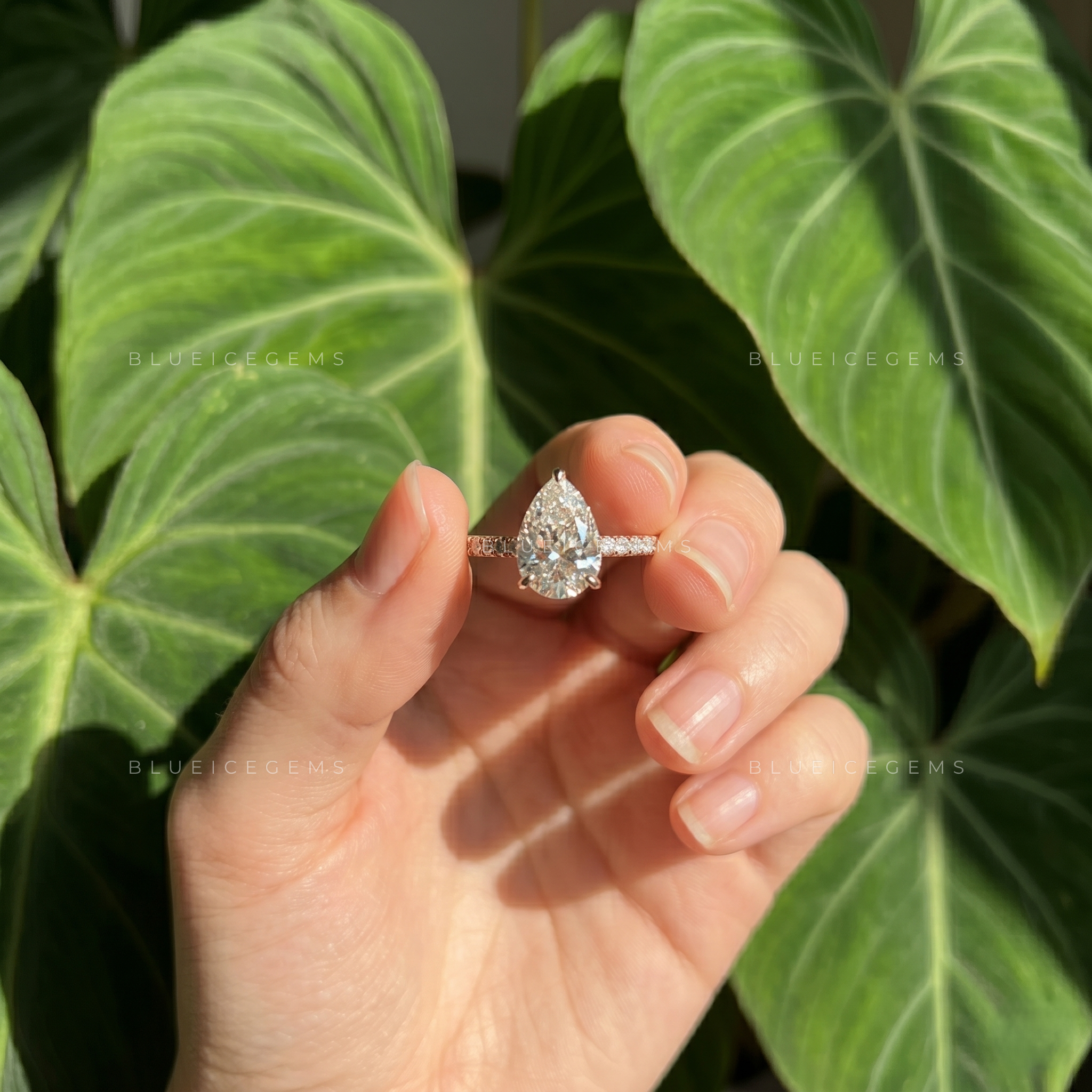 Subtle Sparkle Pear Cut Hidden Halo Pave Engagement Ring