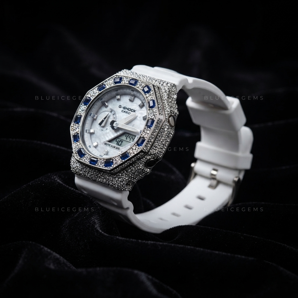Snowfall Sapphire Luxe Iced Watch – 12.77 CT Moissanite