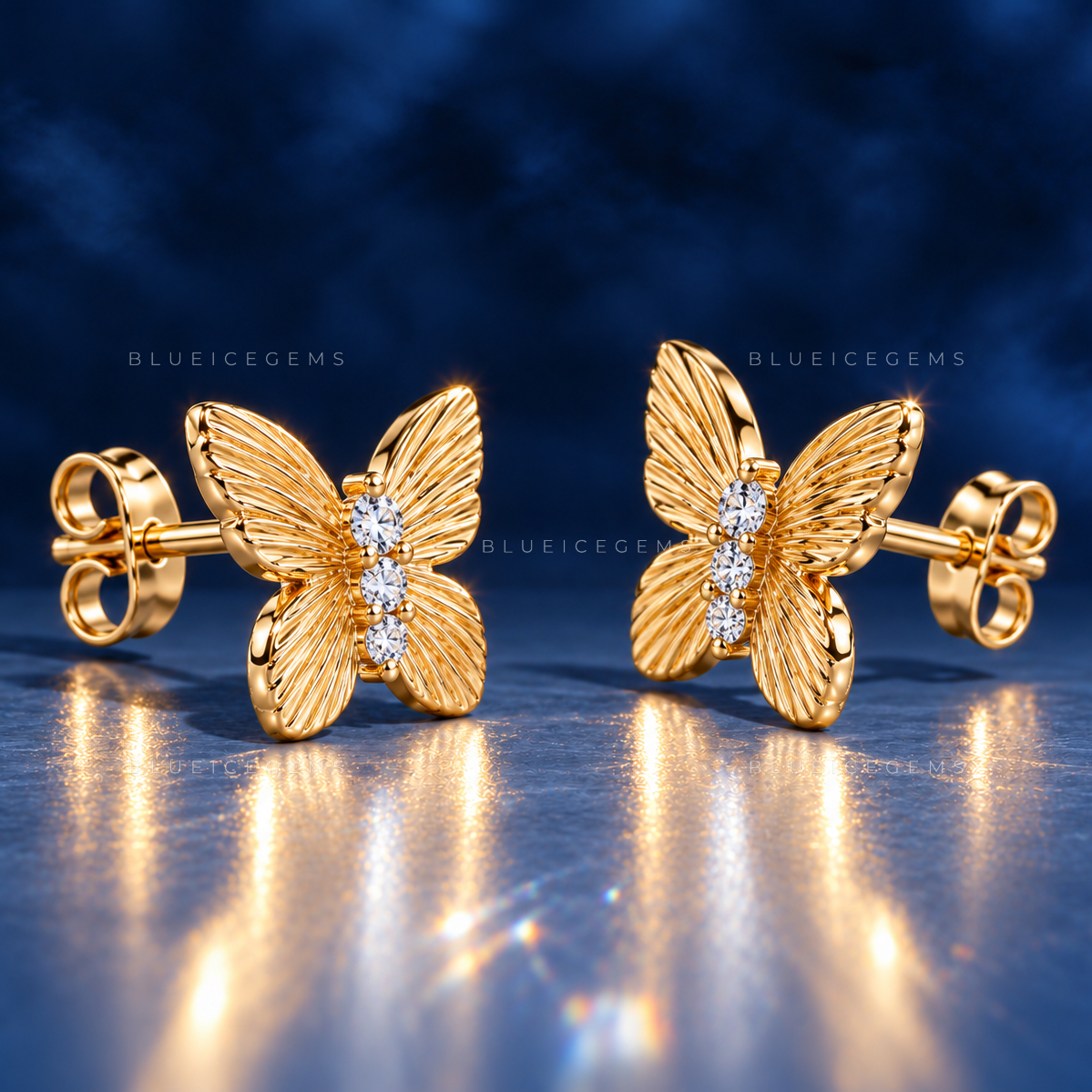Sculptural Butterfly Diamond Stud Earrings
