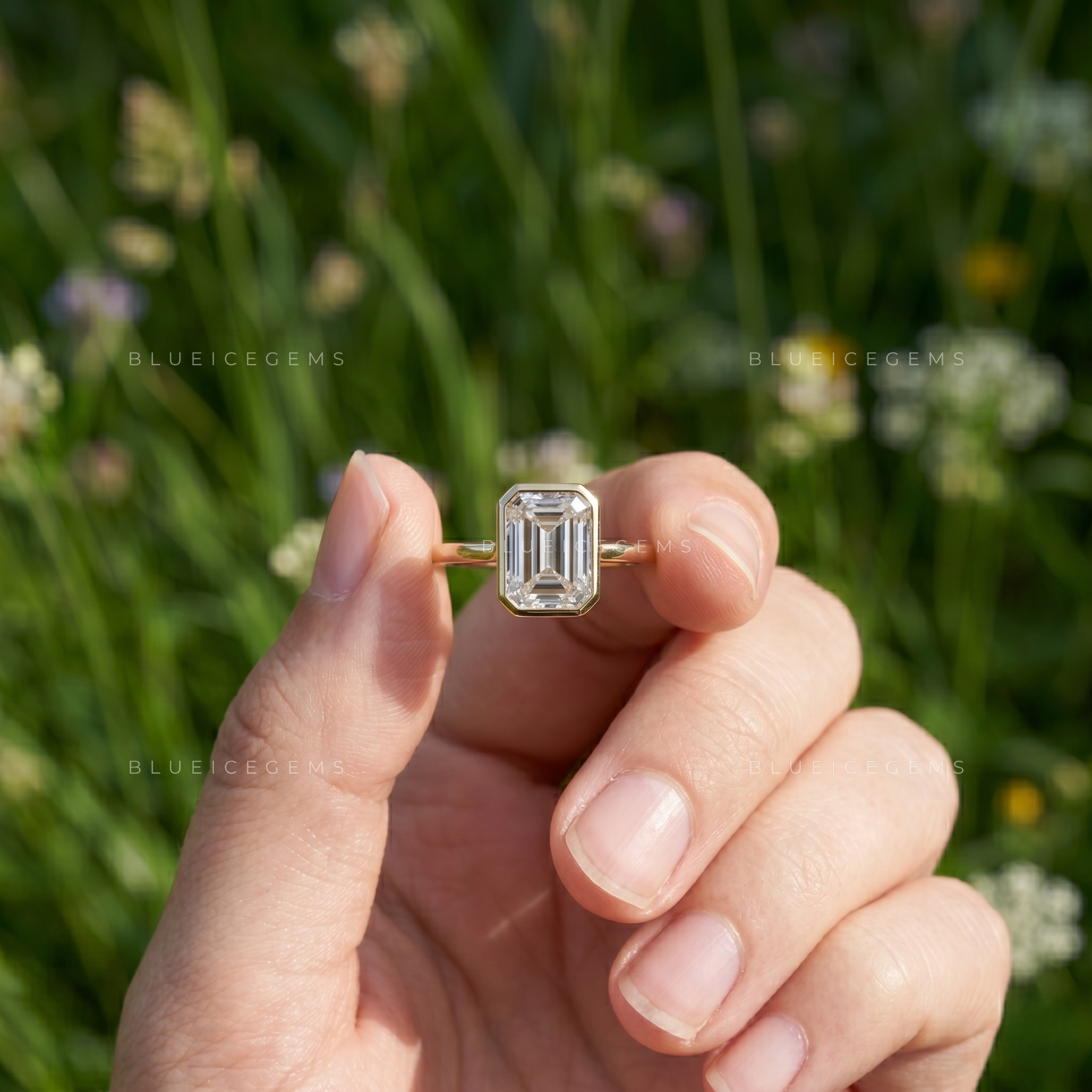 Sophisticated Emerald Cut Bezel-Set Modern Minimalist Ring