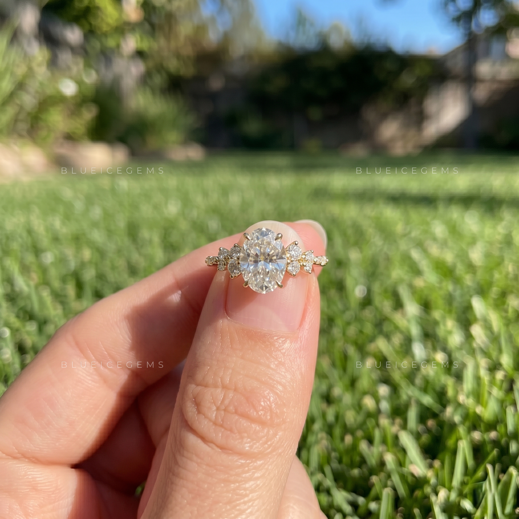 Asteria Oval Cut Certified Pavé Accent Solitaire Engagement Ring