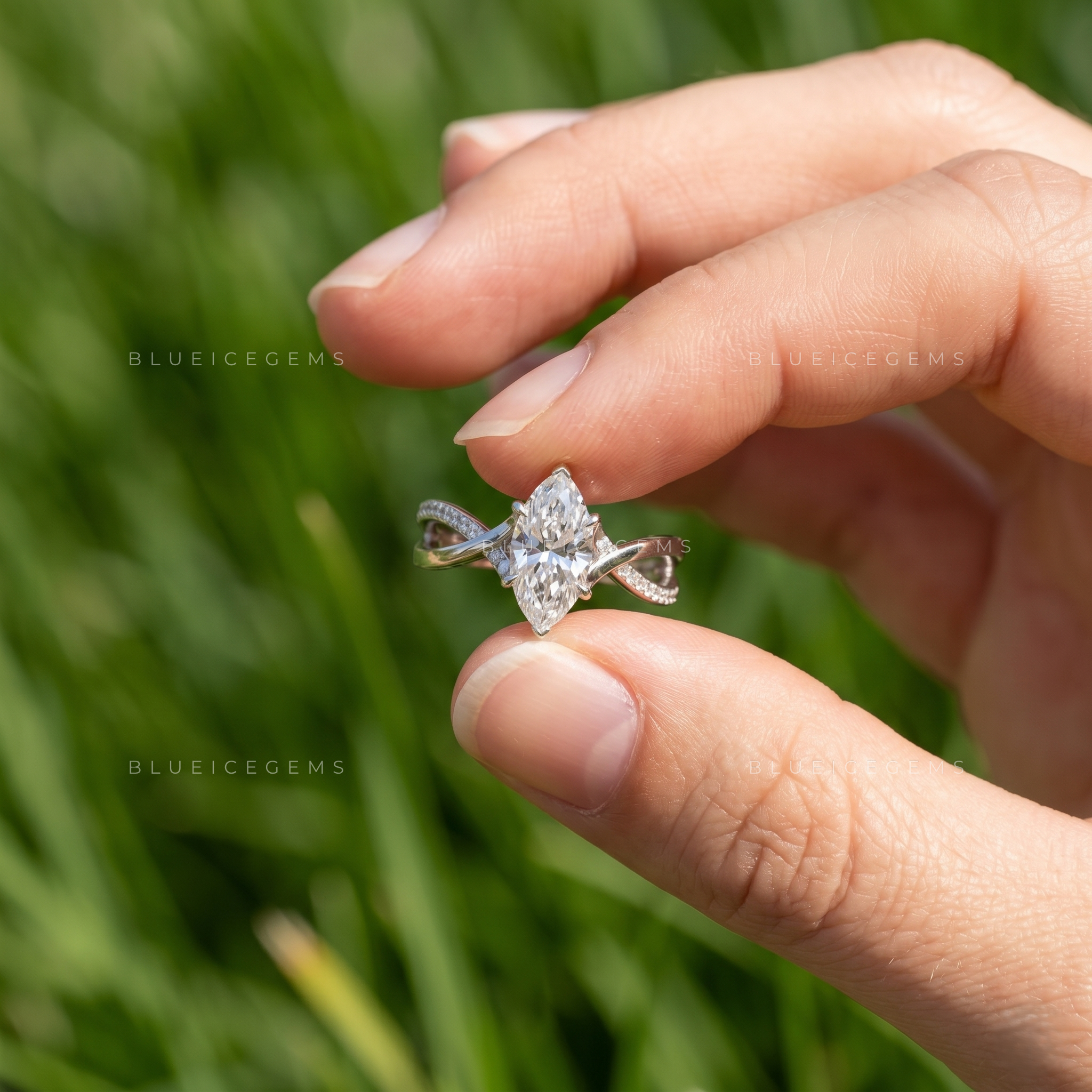 Radiant Marquise Cut Twisted Pave Statement Engagement Ring
