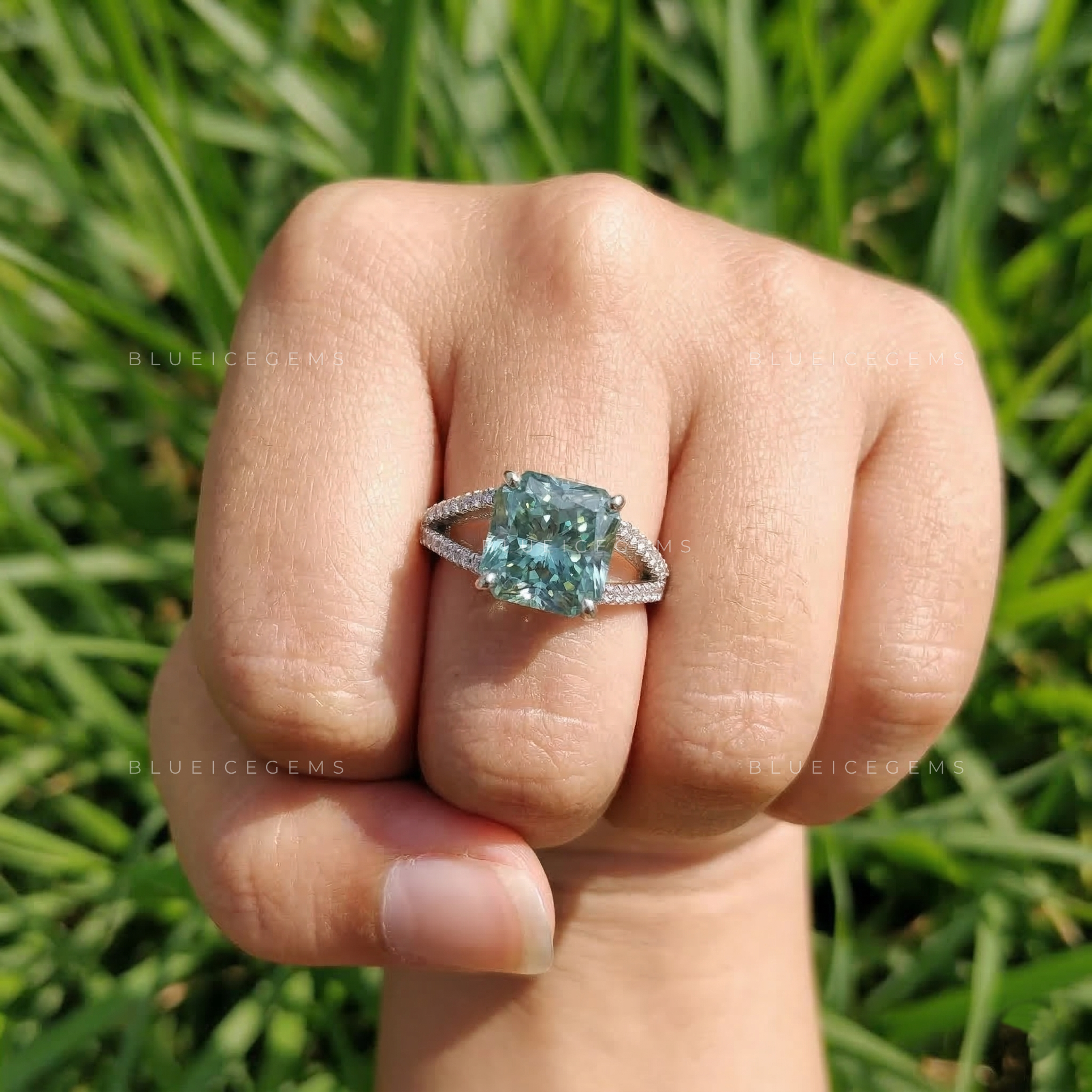 Oceanic Brilliance Square Radiant Solitaire Ring