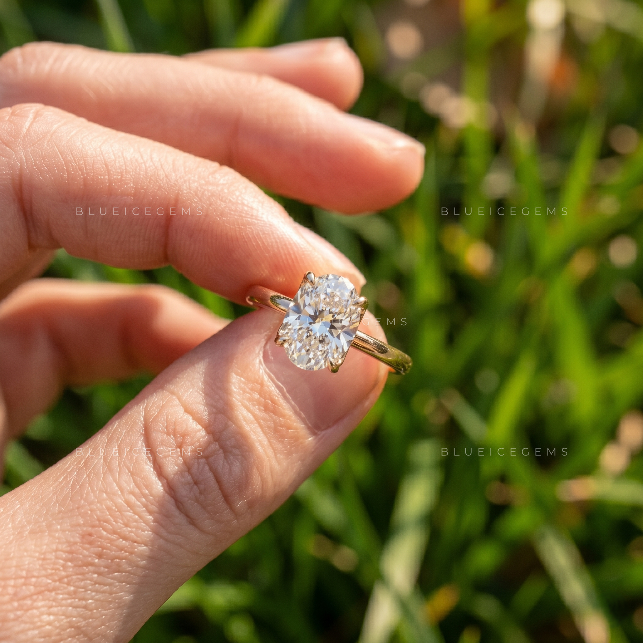 Graceful Oval Cut Hidden Halo Solitaire Statement Engagement Ring