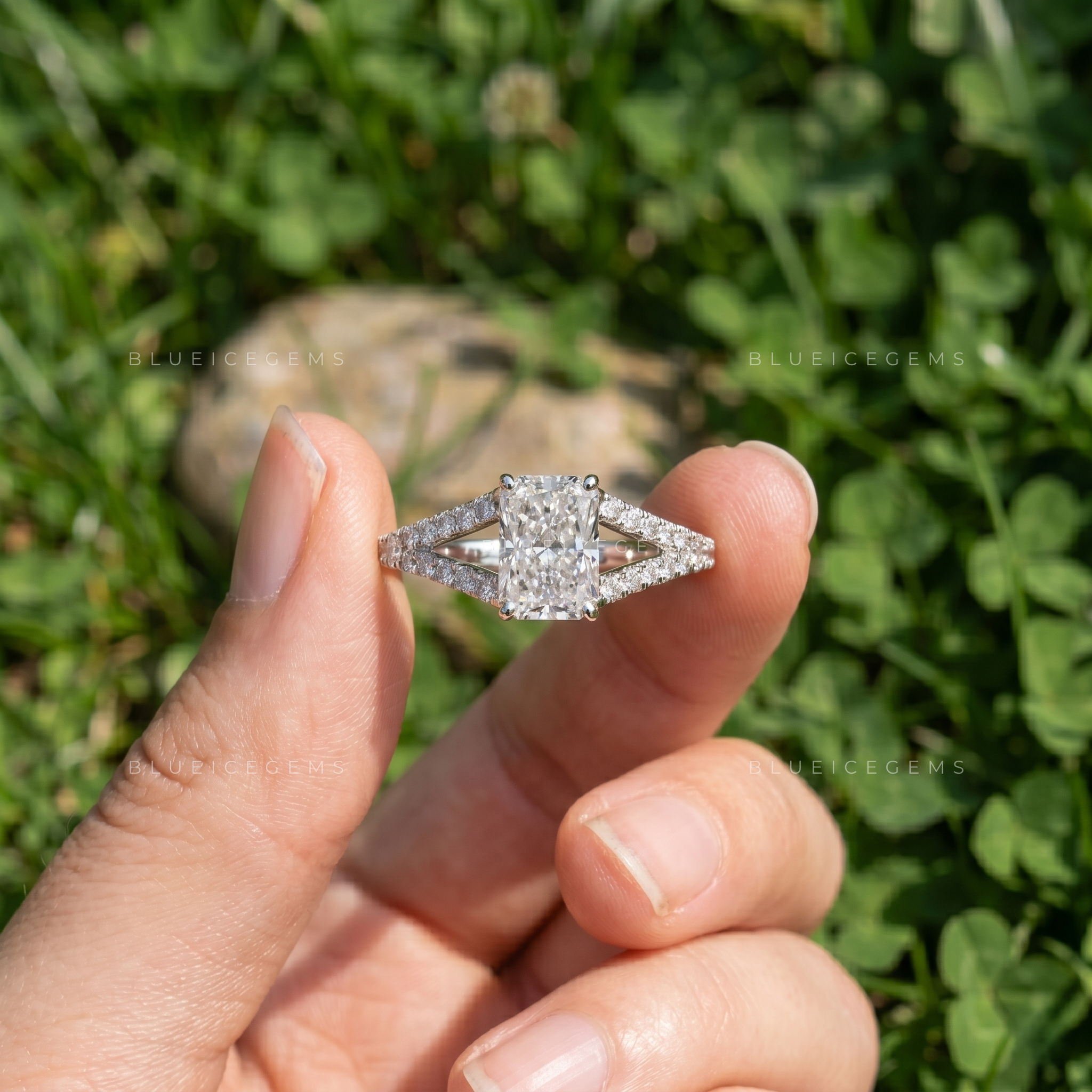 Sophisticated Radiant Brilliant Cut Cathedral Split Shank Statement Ring