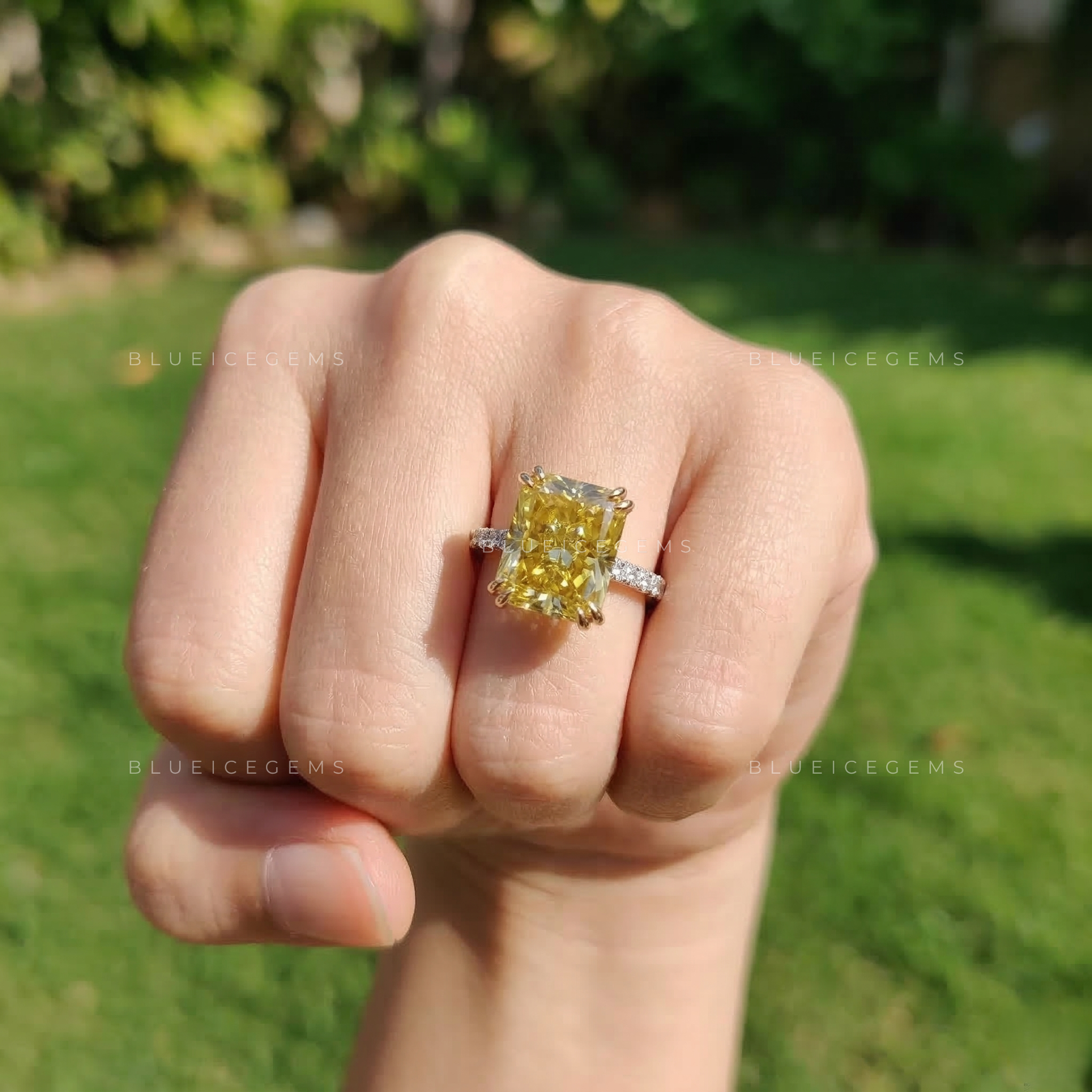 Golden Solstice Radiant Cut Canary Yellow Ring