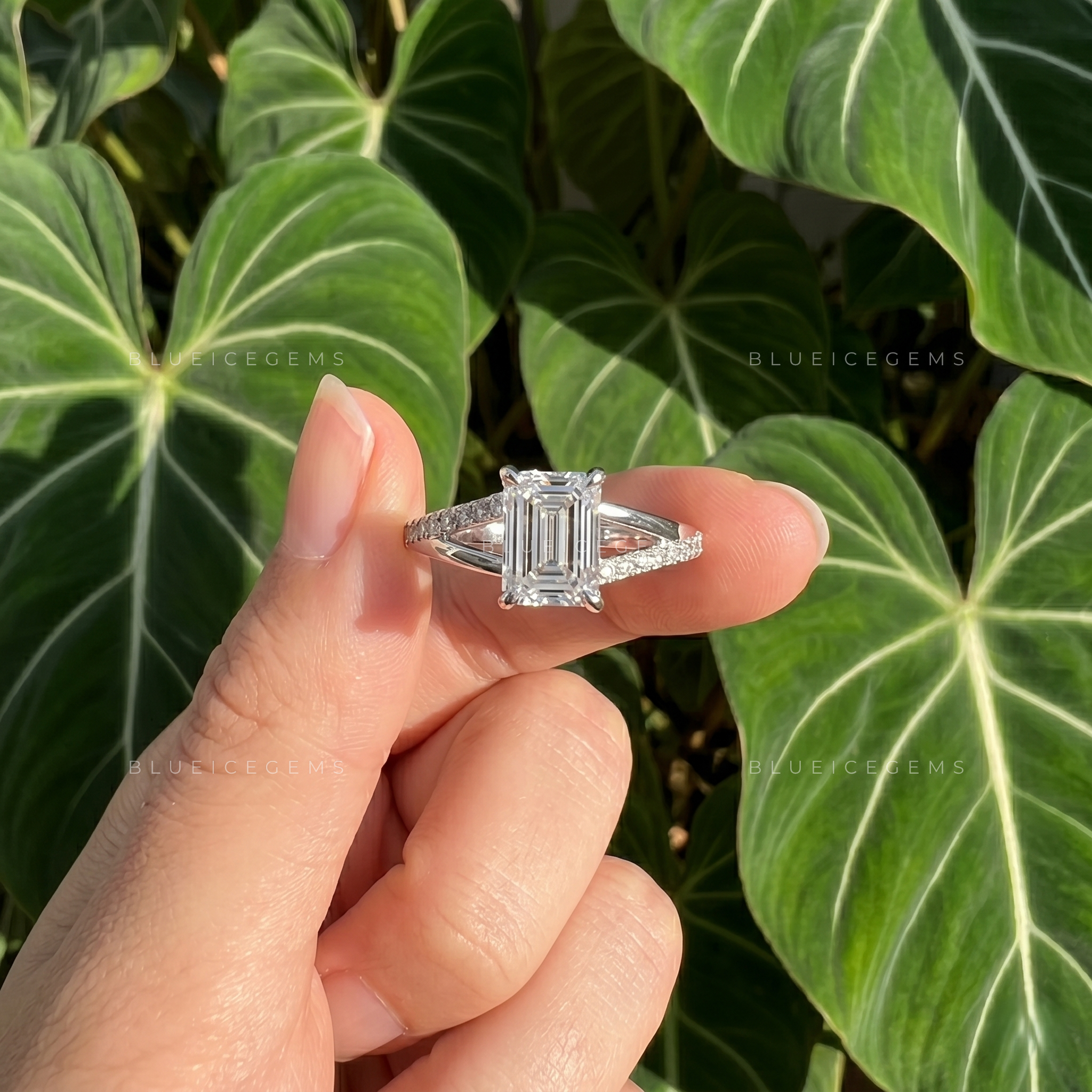 Infinite Clarity Split Shank Emerald Cut Engagement Ring