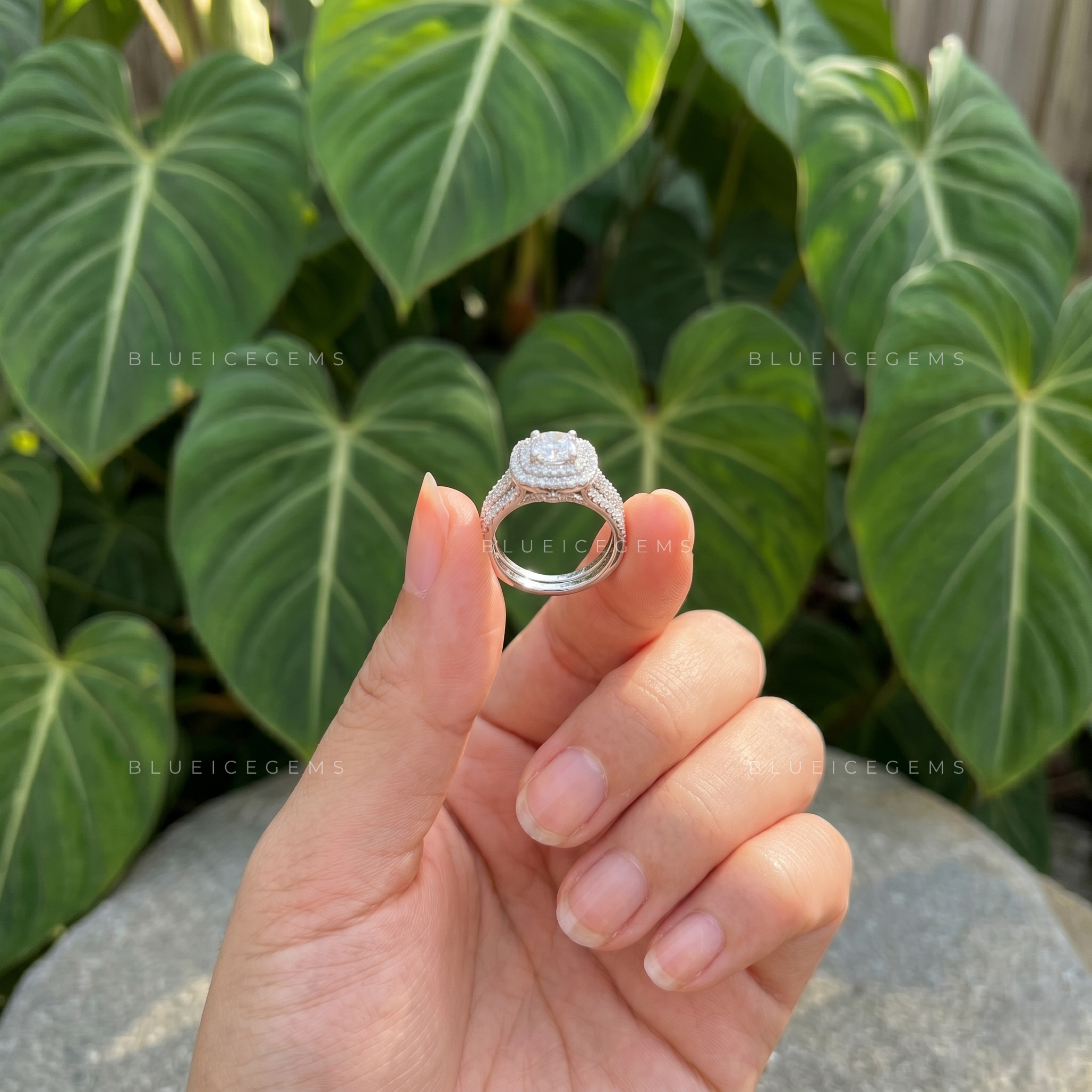 Celestial Elegance Round Brilliant Cut Halo Pave Engagement Ring