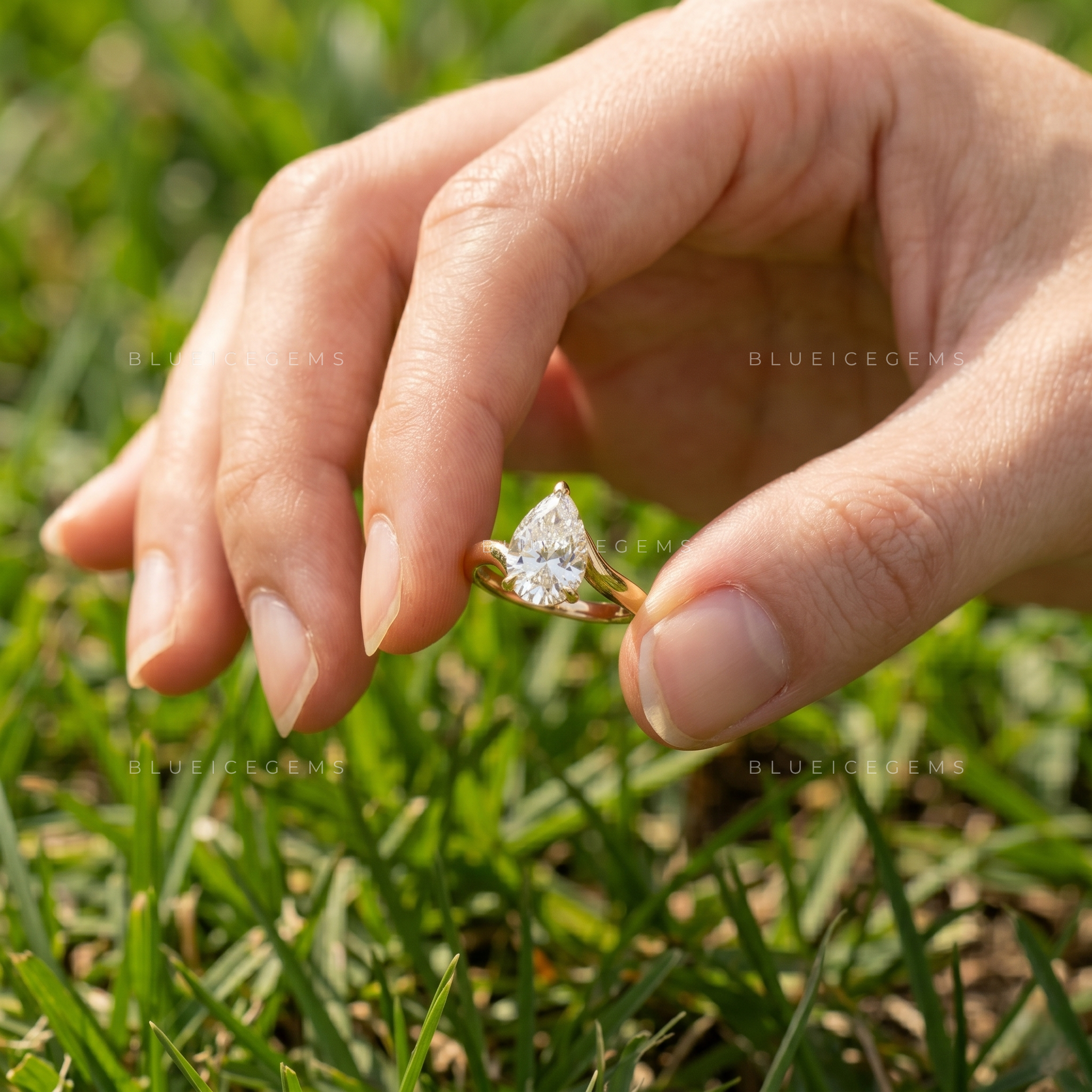 Lunara Tilted Pear Cut East-West Bypass Solitaire Ring