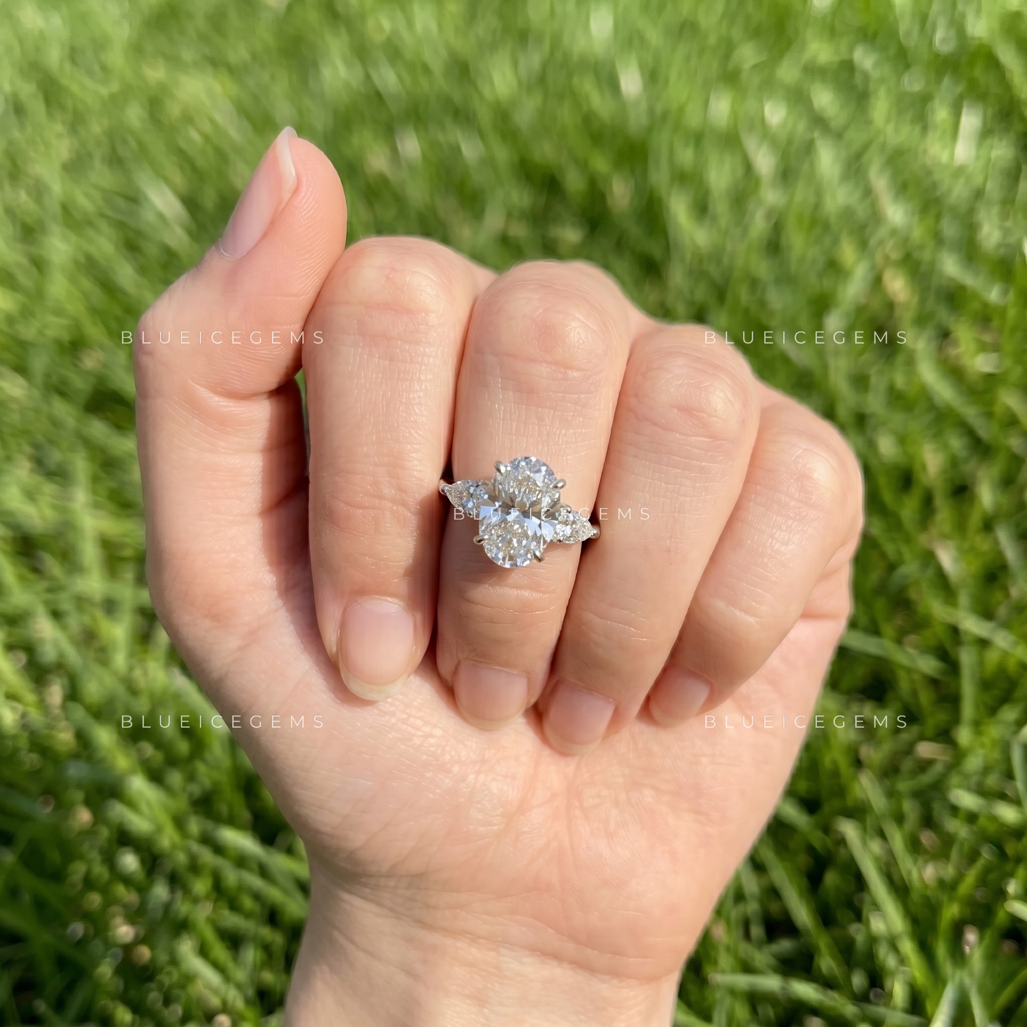 Enchanting Radiance Oval Pear Three Stone Engagement Ring