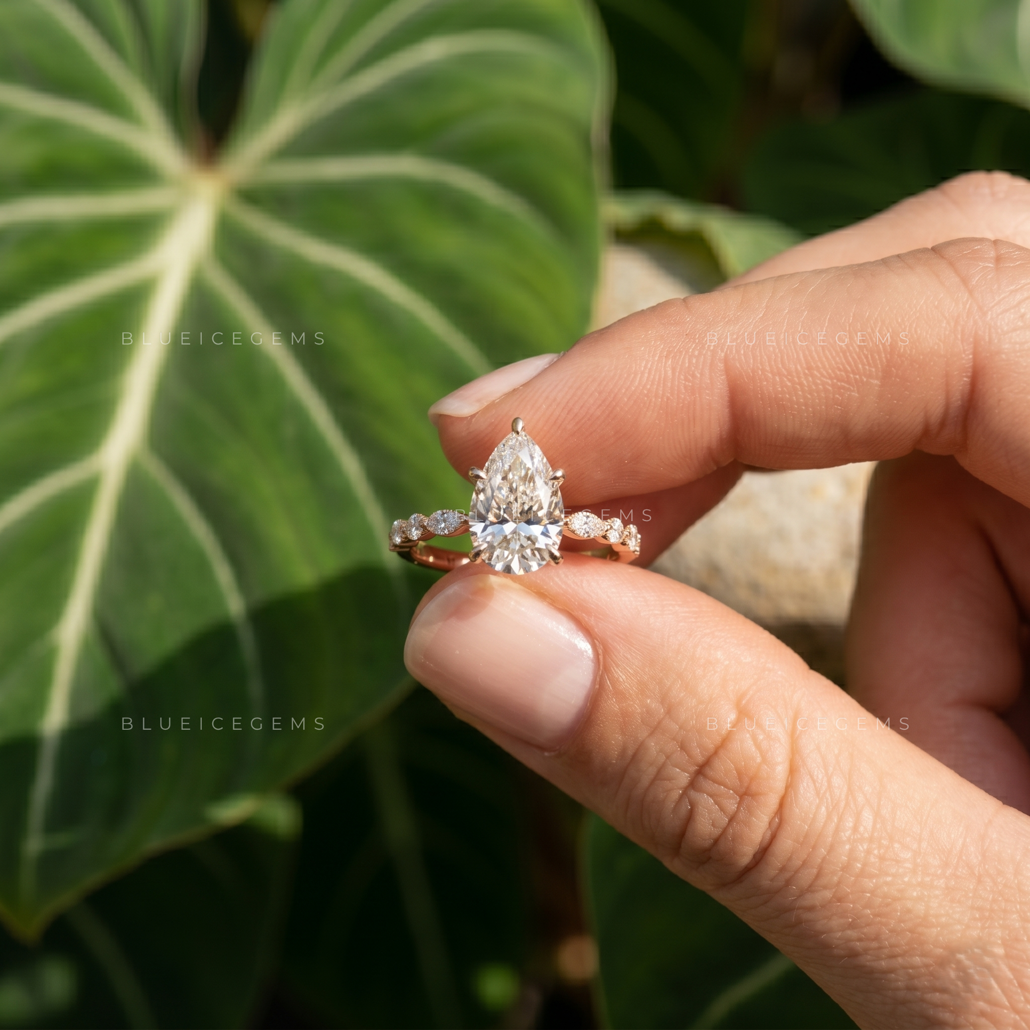 Celestial Bloom Pear Cut Pavé Engagement Ring