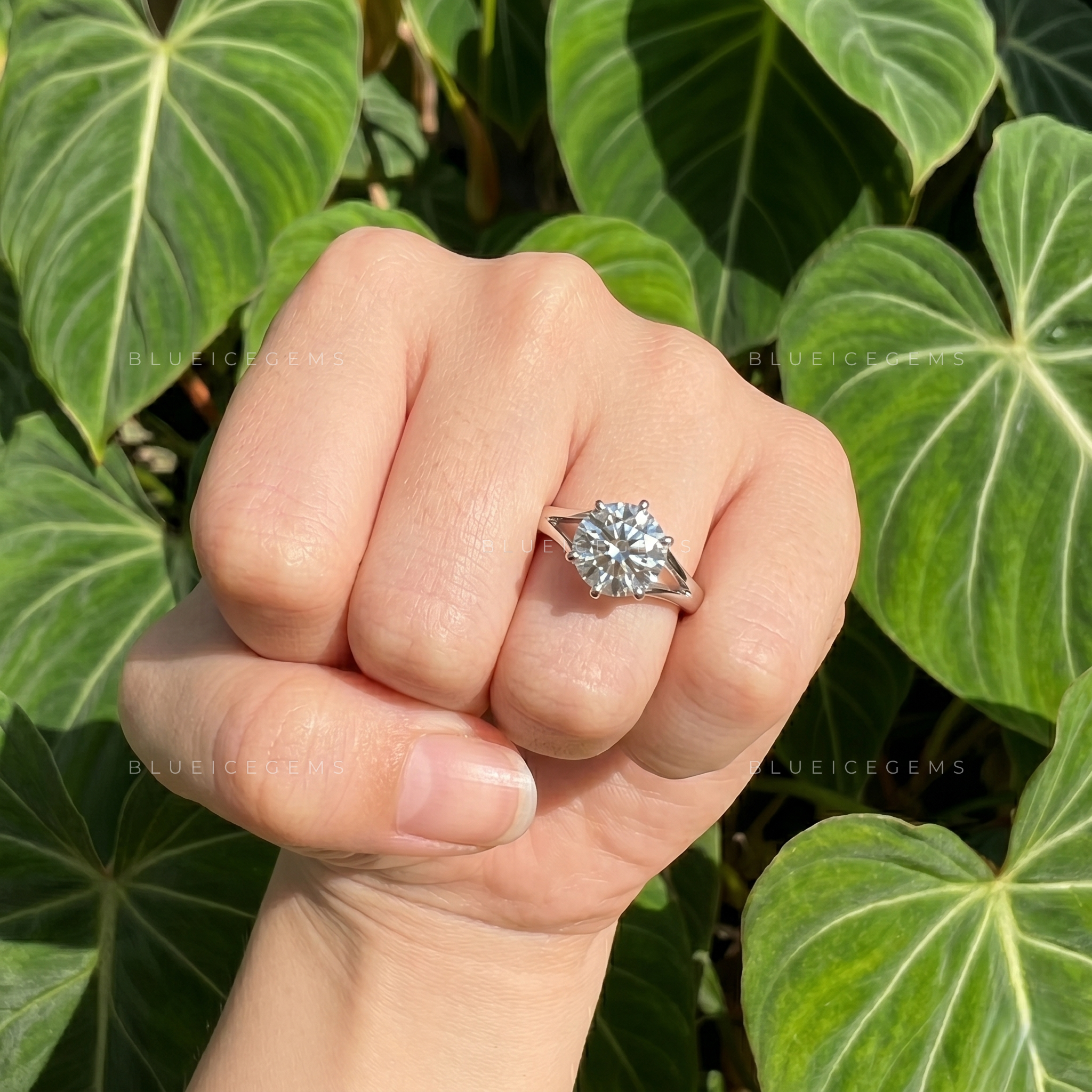 Radiant Grace Round Brilliant Solitaire Split Band Engagement Ring