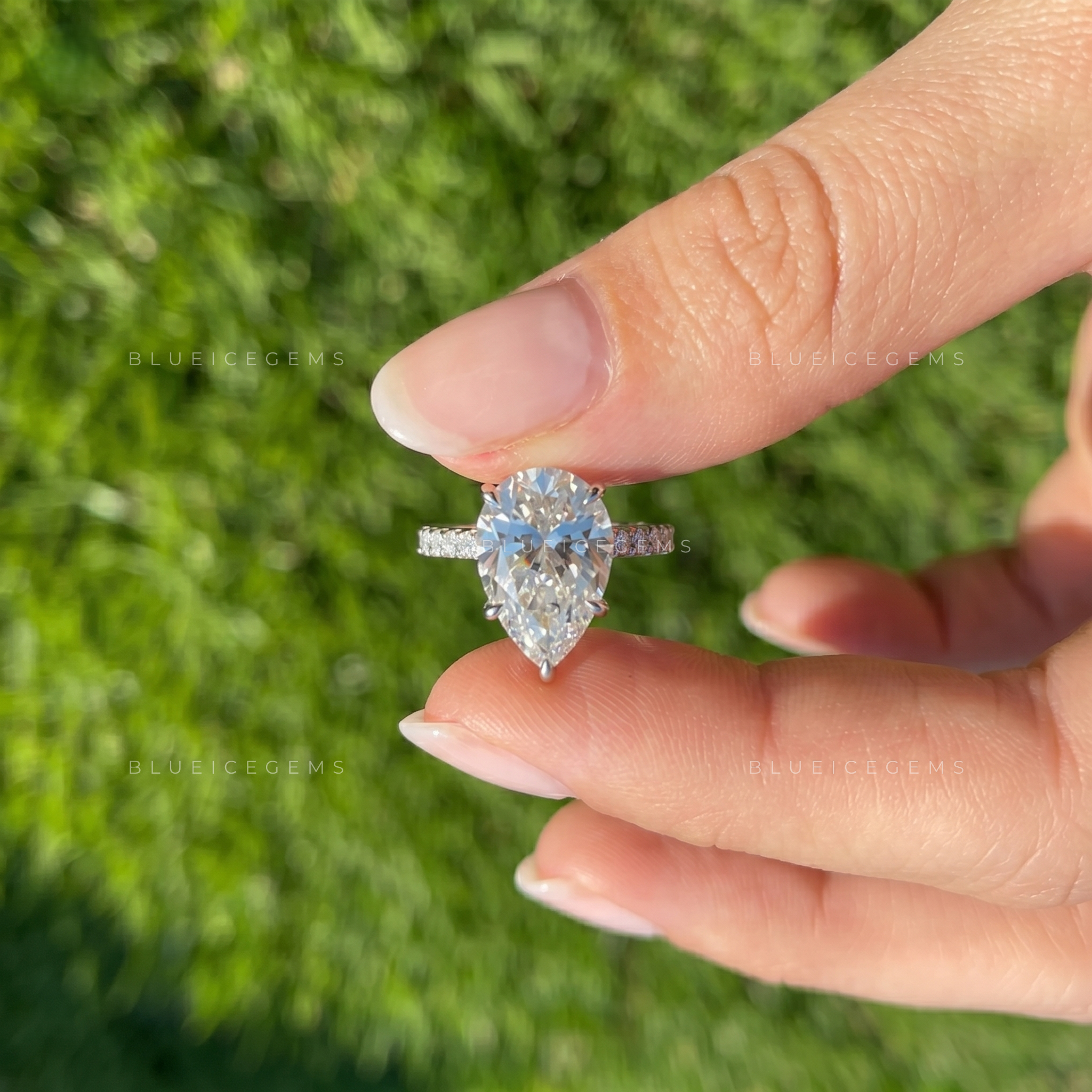 Astera Pear Cut Certified Pavé Accent Solitaire Engagement Ring