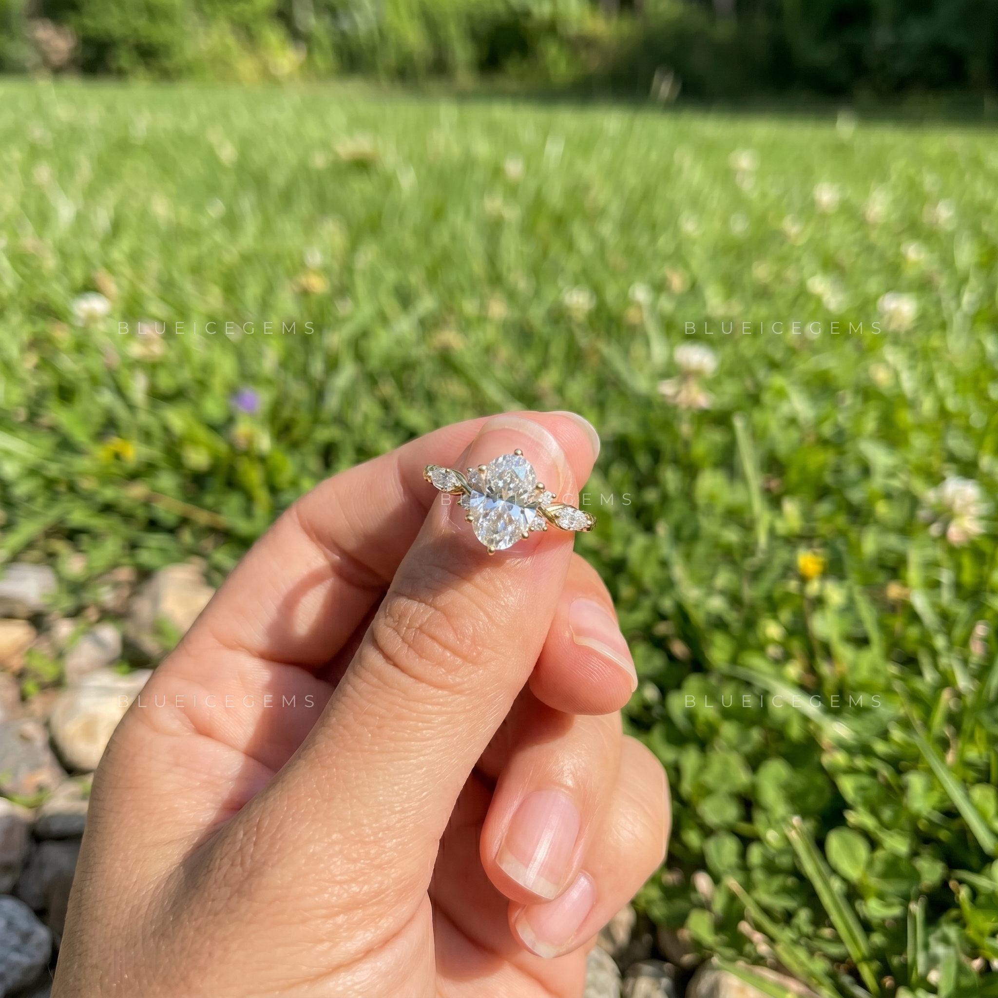 Ethereal Whispers Oval Cut Delicate Pave Accent Engagement Ring
