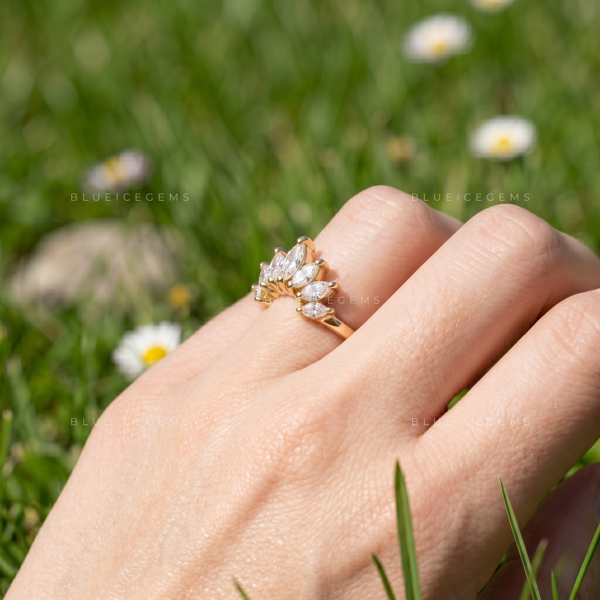Whispering Leaves Marquise Diamond Nature Inspired Ring