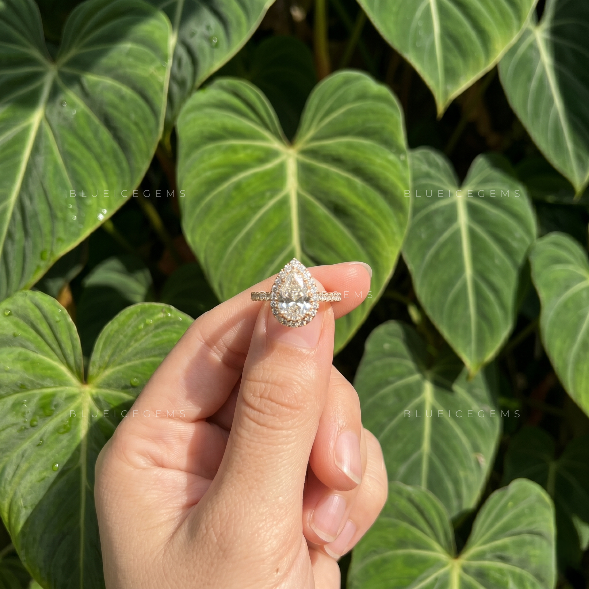 Radiant Pear Cut Classic Halo Pavé Engagement Ring