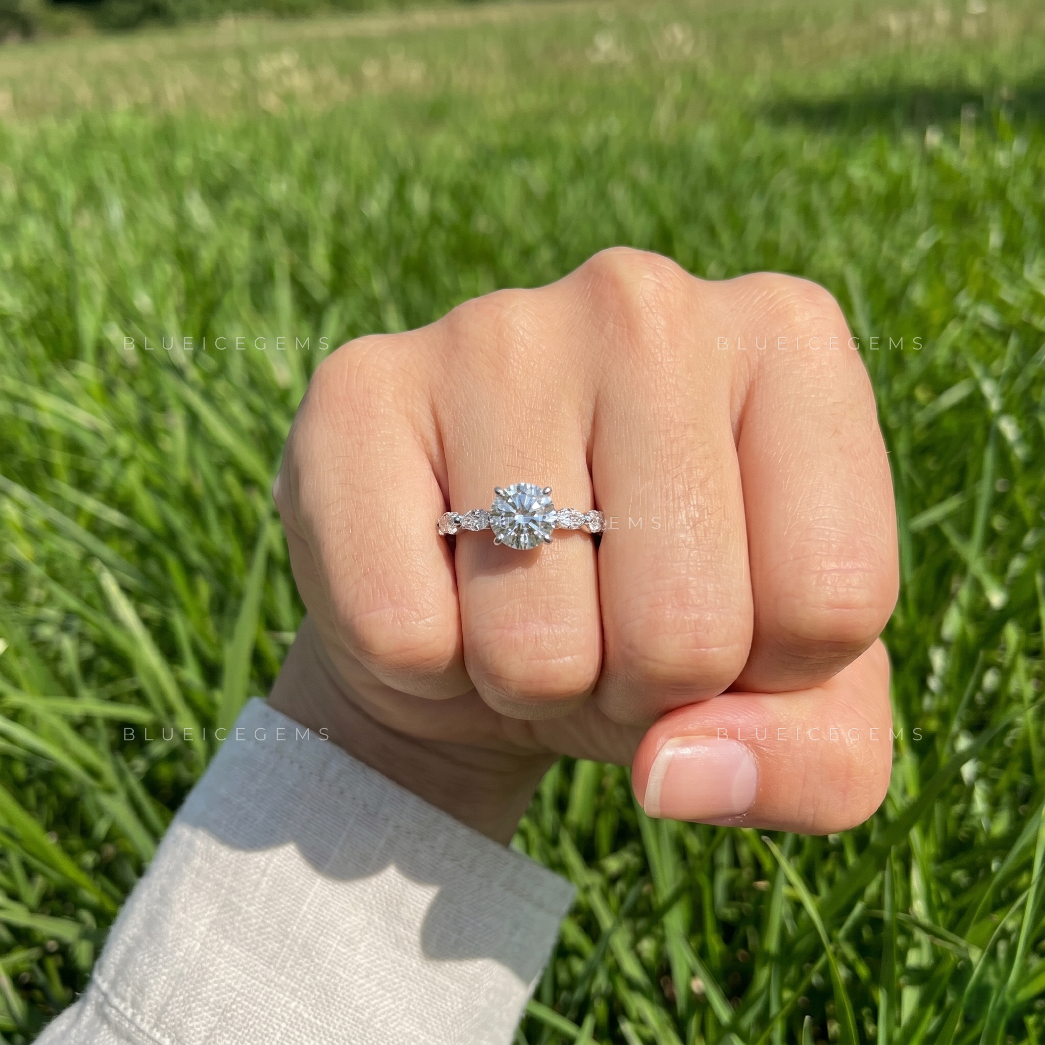 Classic Radiance Round Brilliant Cut Solitaire Engagement Ring with Marquise and Round Bubble Band