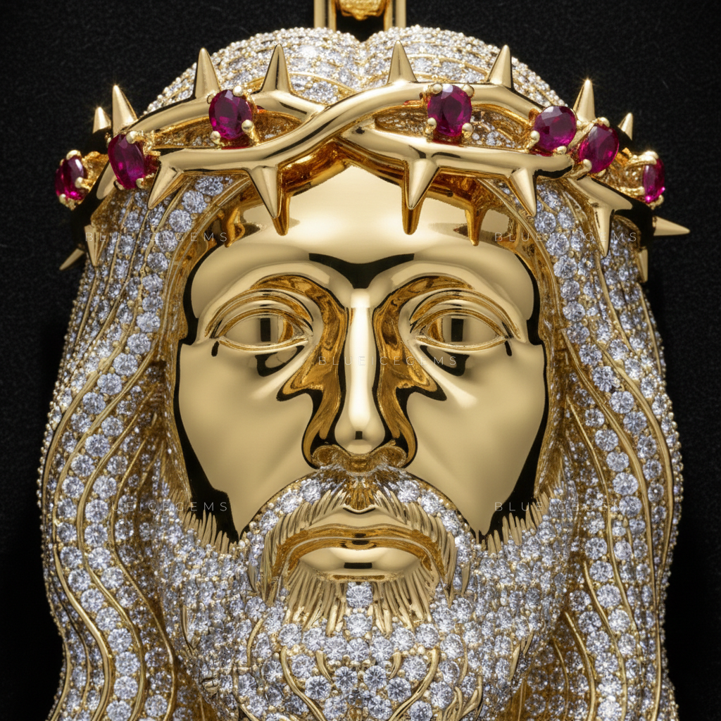The "Ruby Sacrifice" Jesus Piece: Sculptural Gold & High-Density Frost Sovereign