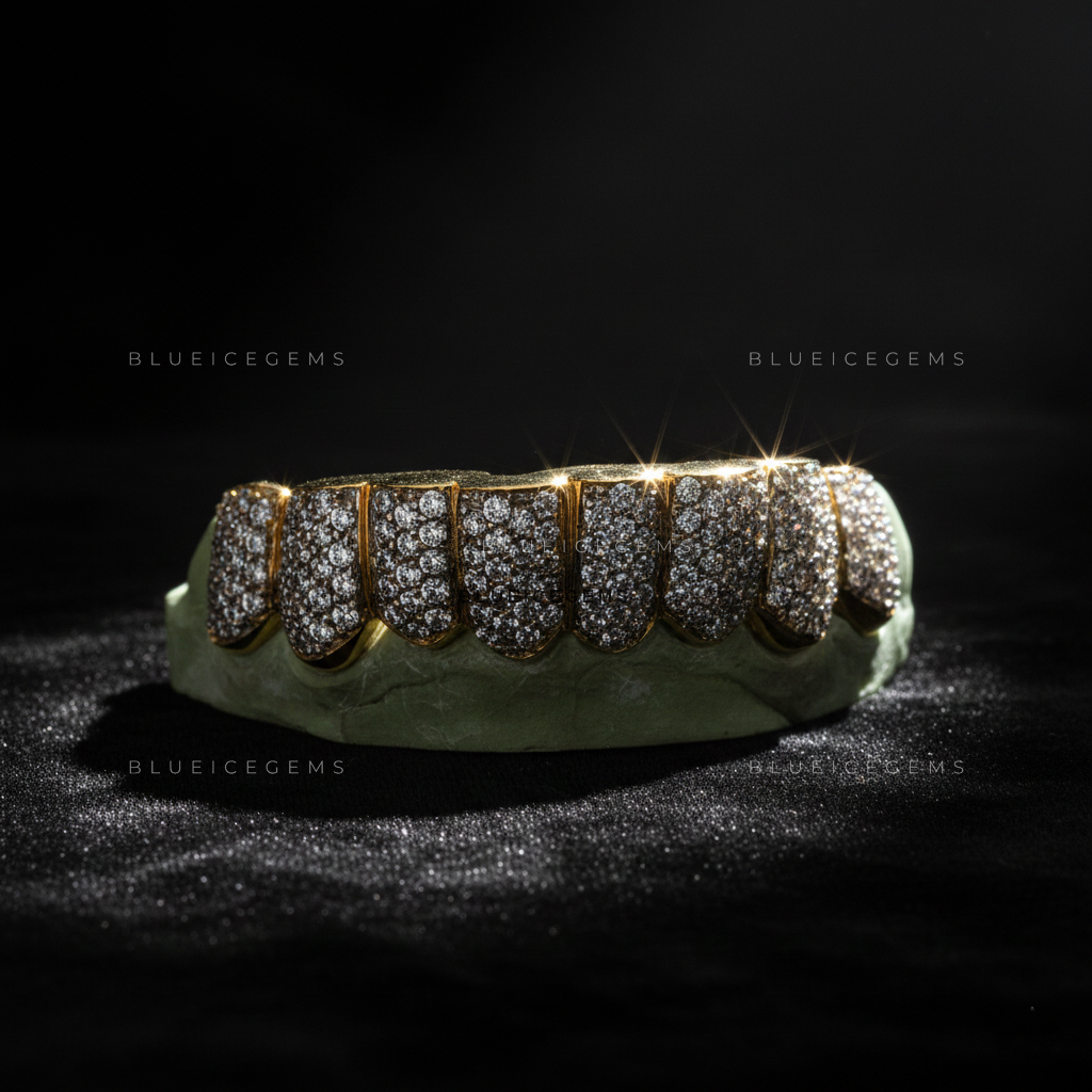 Gold-Framed Avalanche Full-Set Grillz