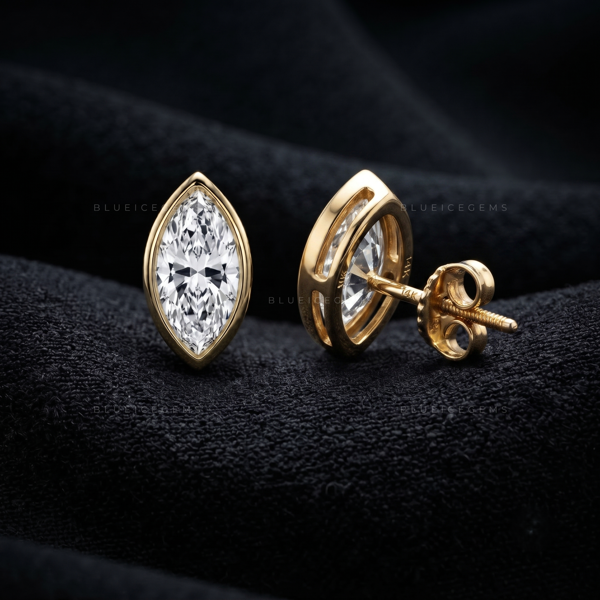 Elysian Marquise-Cut Diamond Bezel Stud Earrings