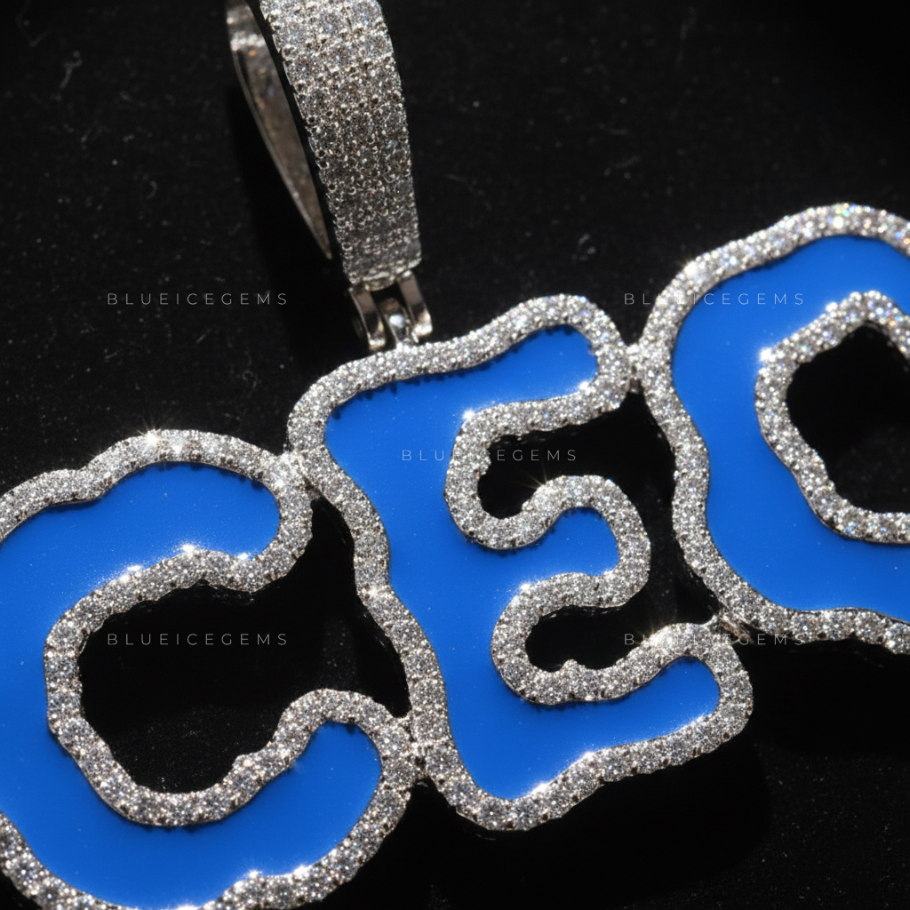 The "CEO" Azure Sovereign: Electric Blue Enamel & Diamond Cloud-Cut Pendant