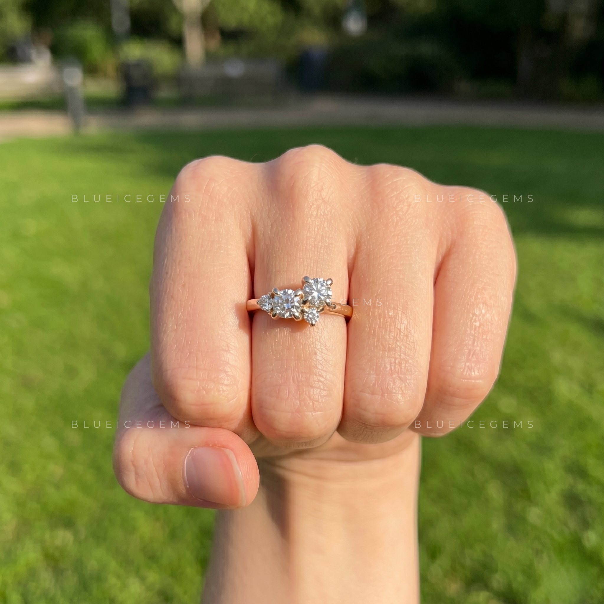 Radiant Harmony Round Brilliant Three Stone Ring