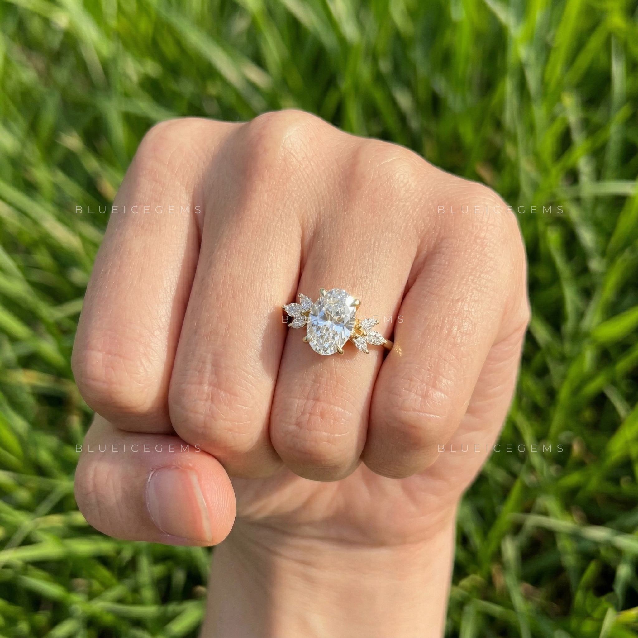 Celestial Radiance Oval and Marquise Floral Engagement Ring