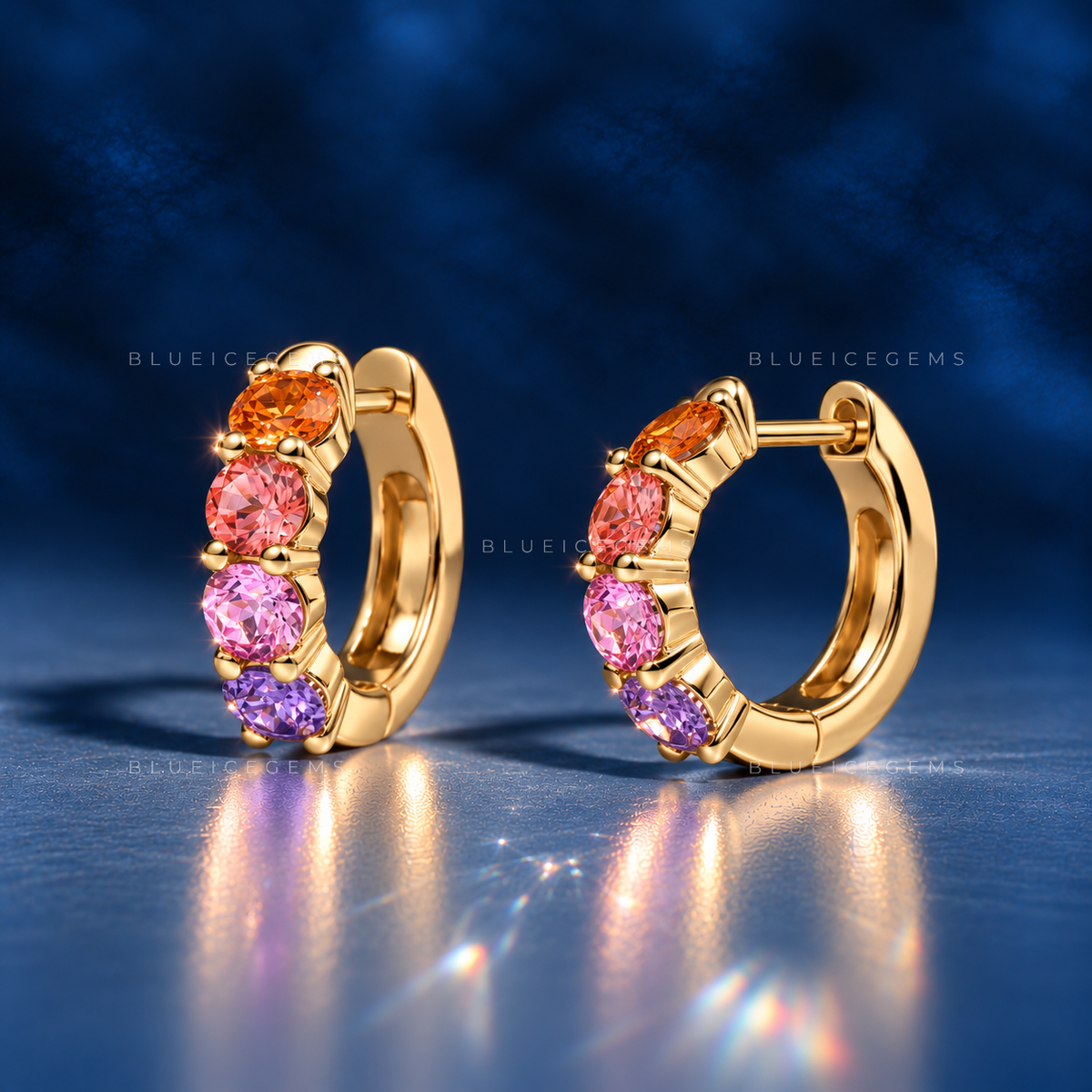 Ombre Sapphire and Garnet Hoop Earrings