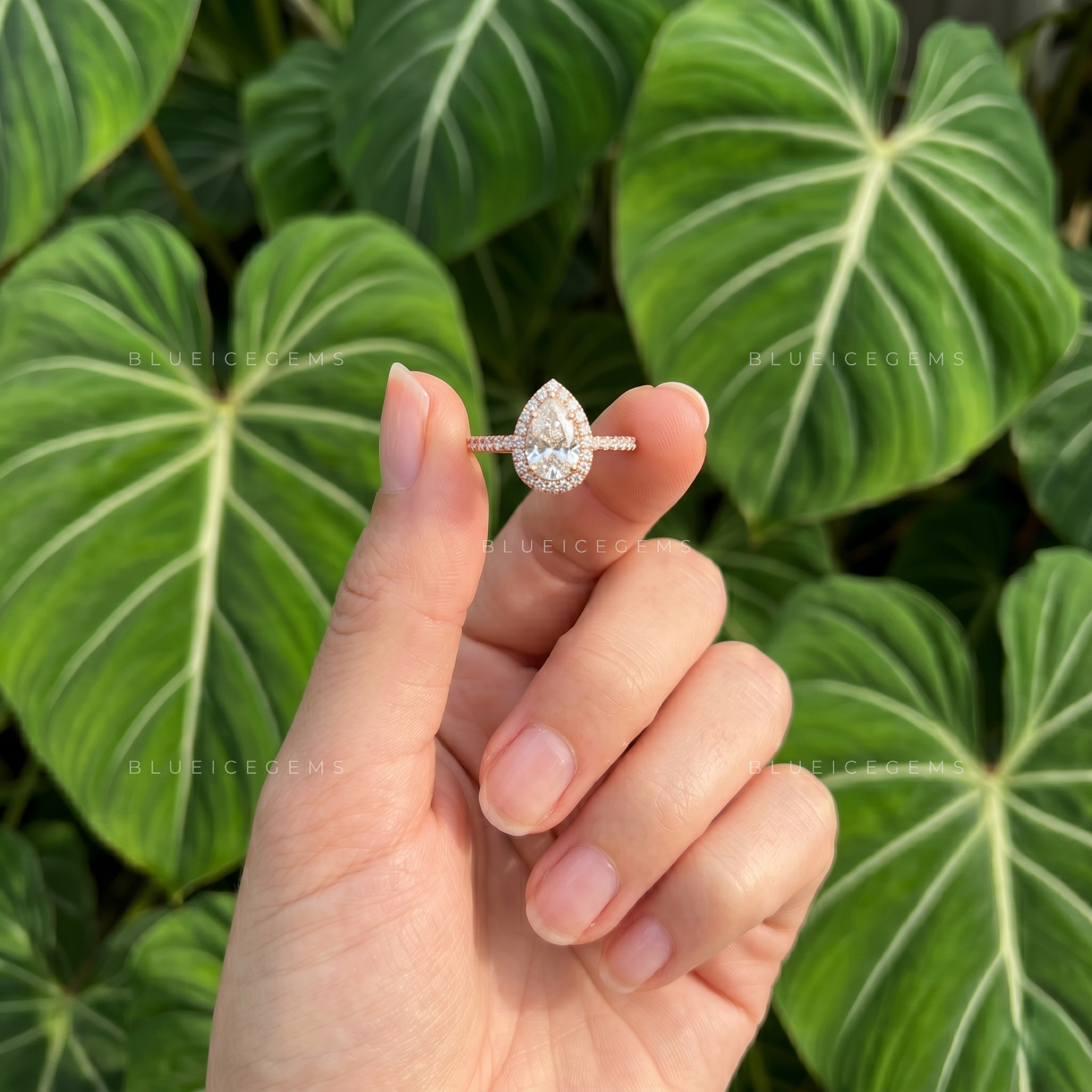 Graceful Luminescence Pear Cut Halo Engagement Ring