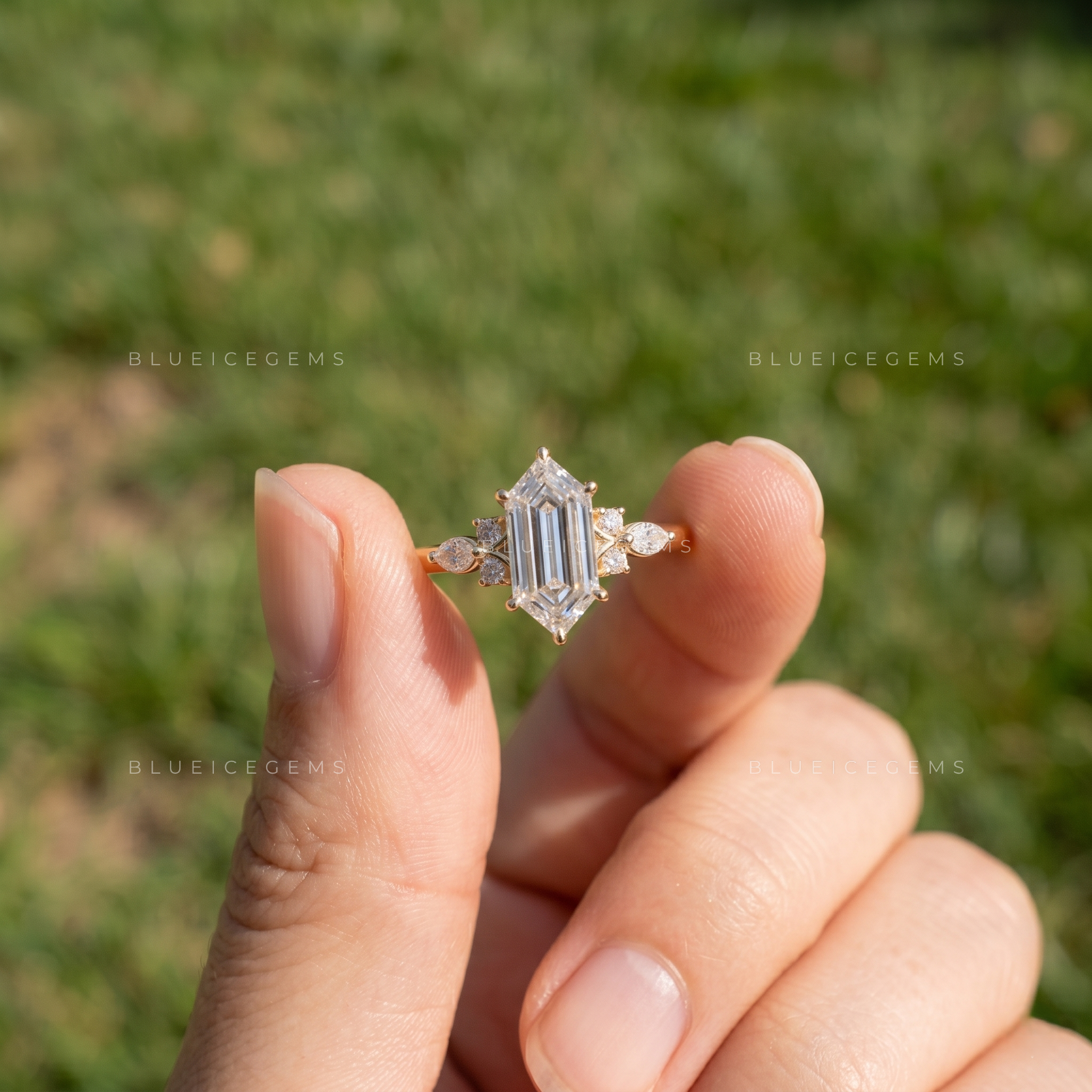 Regal Harmony Step Cut Marquise Accent Engagement Ring
