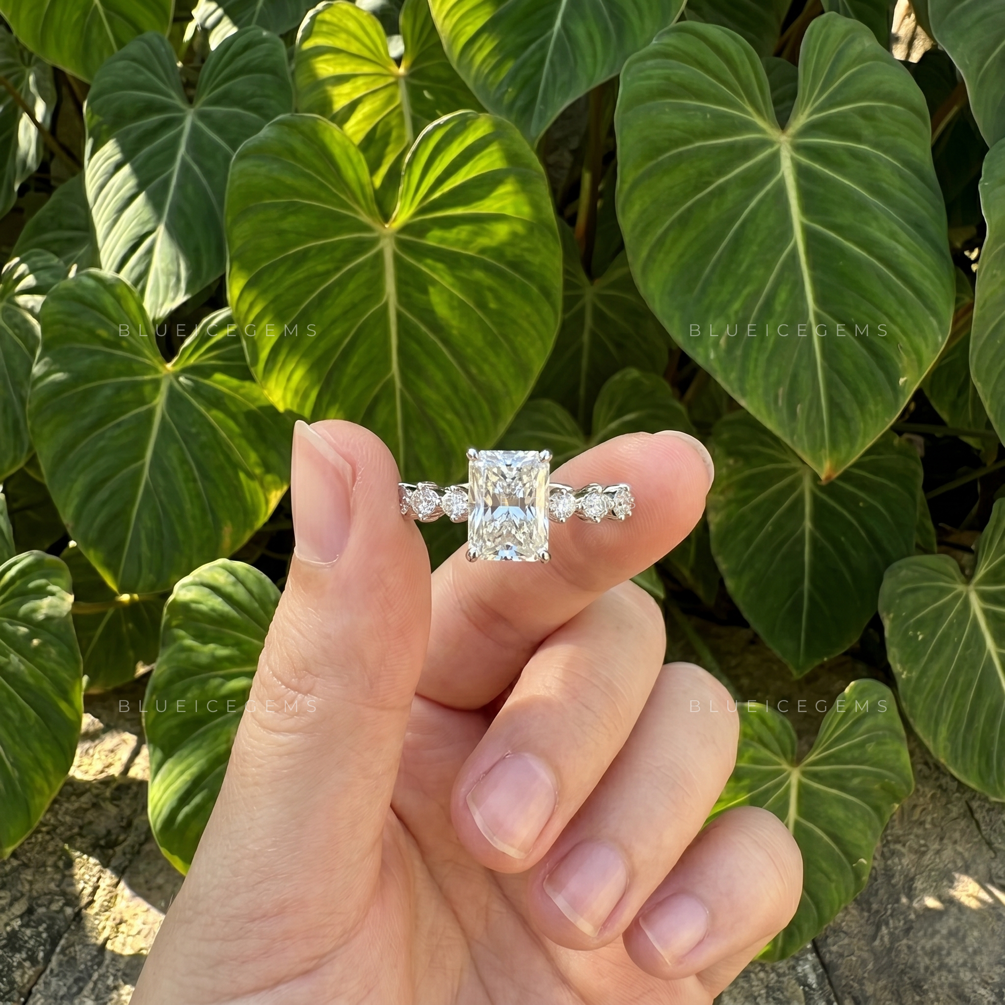 Exquisite Brilliance Radiant Cut Pavé Engagement Ring with Marquise Accents
