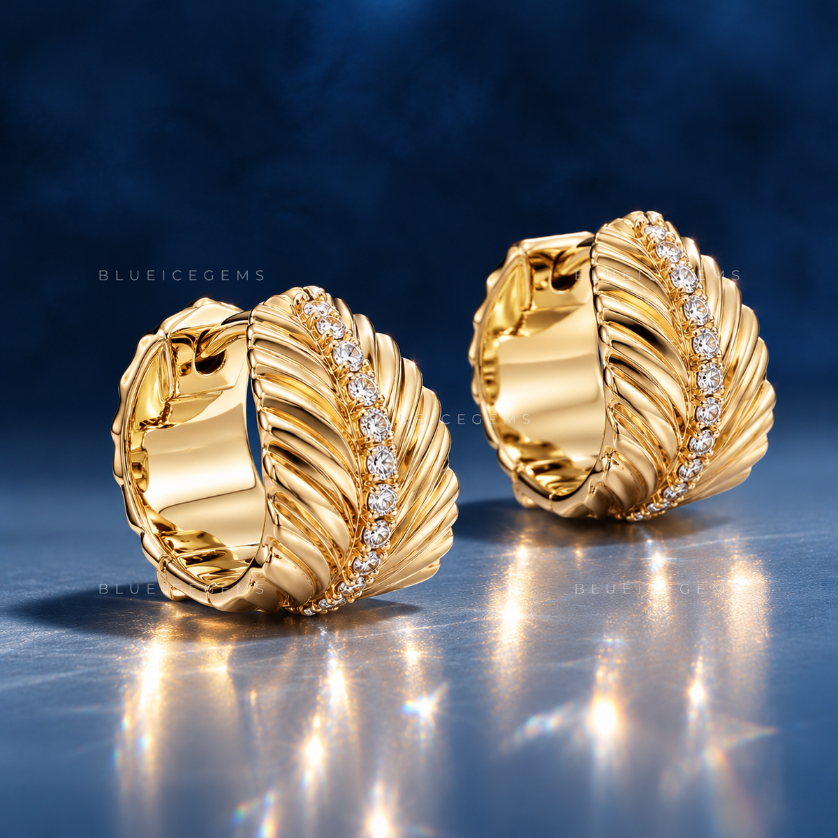 Banana Leaf Pavé Huggie Earrings